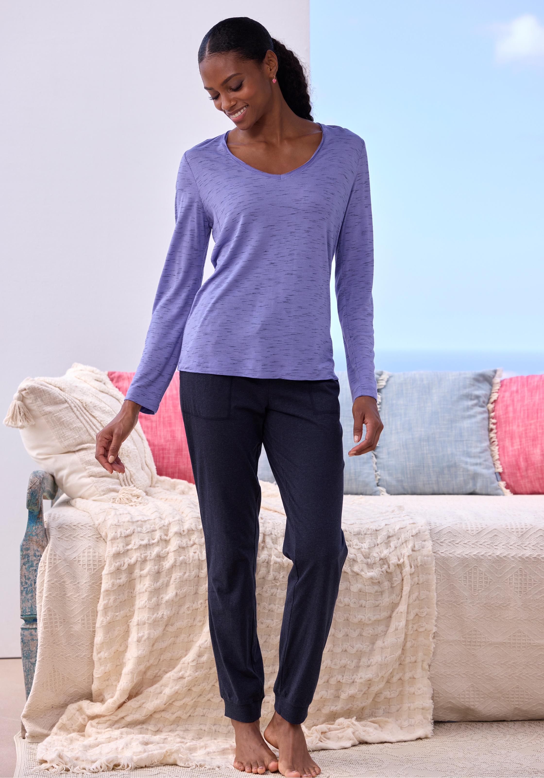 Vivance Dreams Pyjama, (2 tlg.), mit schönem Melangeeffekt