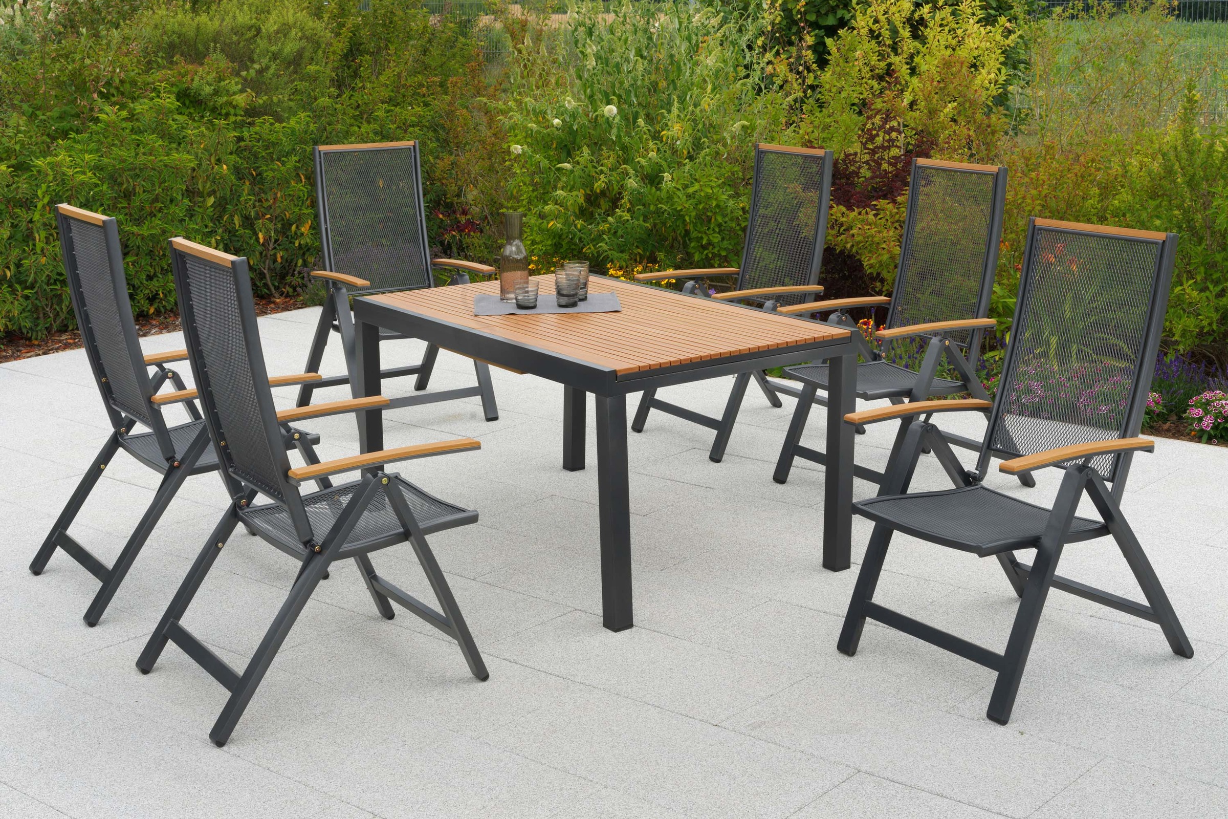 MERXX Garten-Essgruppe »Itanos« Set, 7 tlg. inkl. 6 Klappsessel, 1 Ausziehtisch