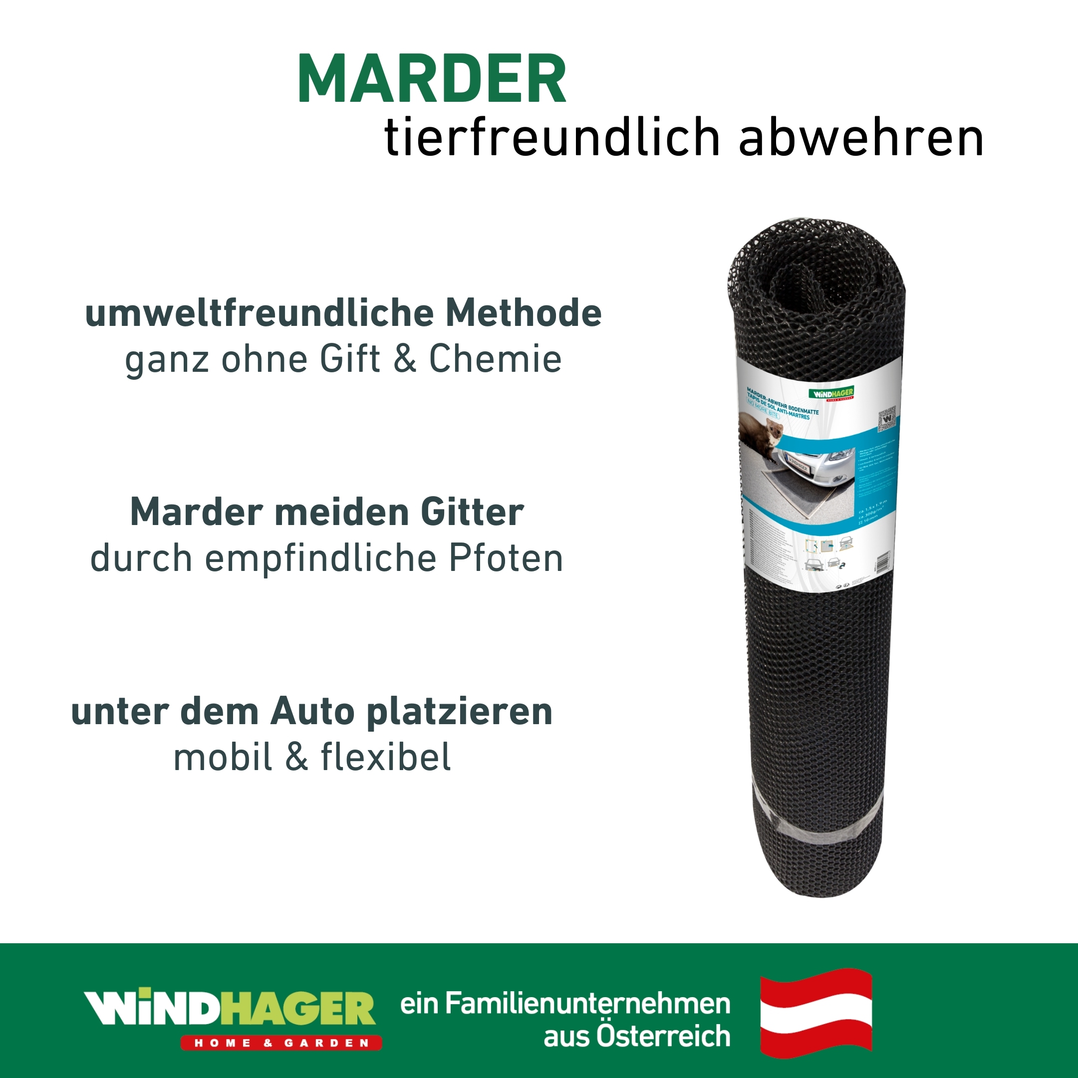 Windhager Marder-Schutzgitter »Marderschreck für Auto« Marder-Abwehr Bodenmatte aus HDPE, Marder meiden Gitter