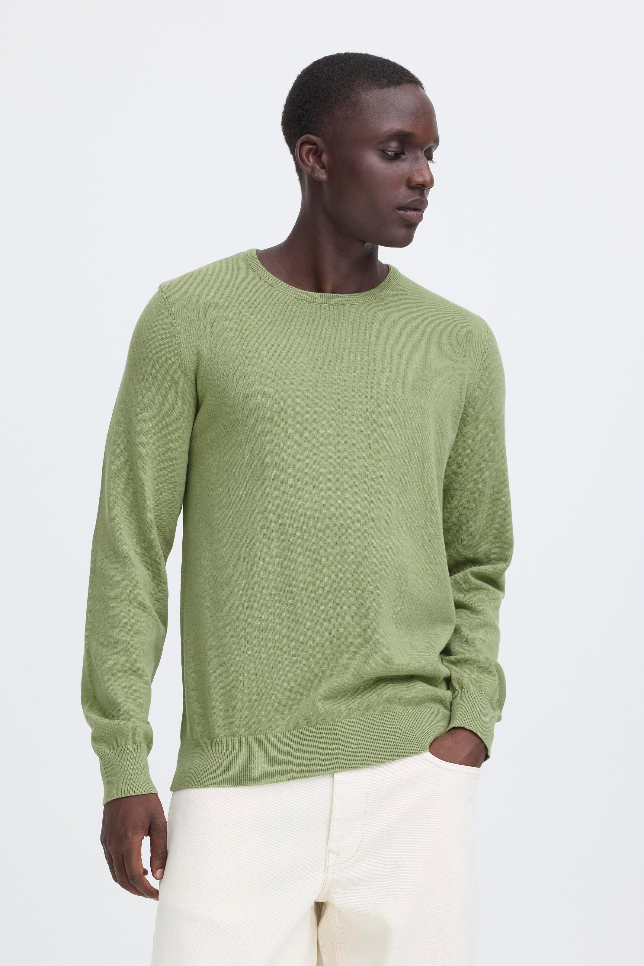 Strickpullover BLEND "BHBRAY CREW KNIT", Herren, Gr. L, oil grün, Strick, Obermaterial: 100% Baumwolle, unifarben, regular fit, Rundhals, Rippbündchen, Pullover Strickpullover