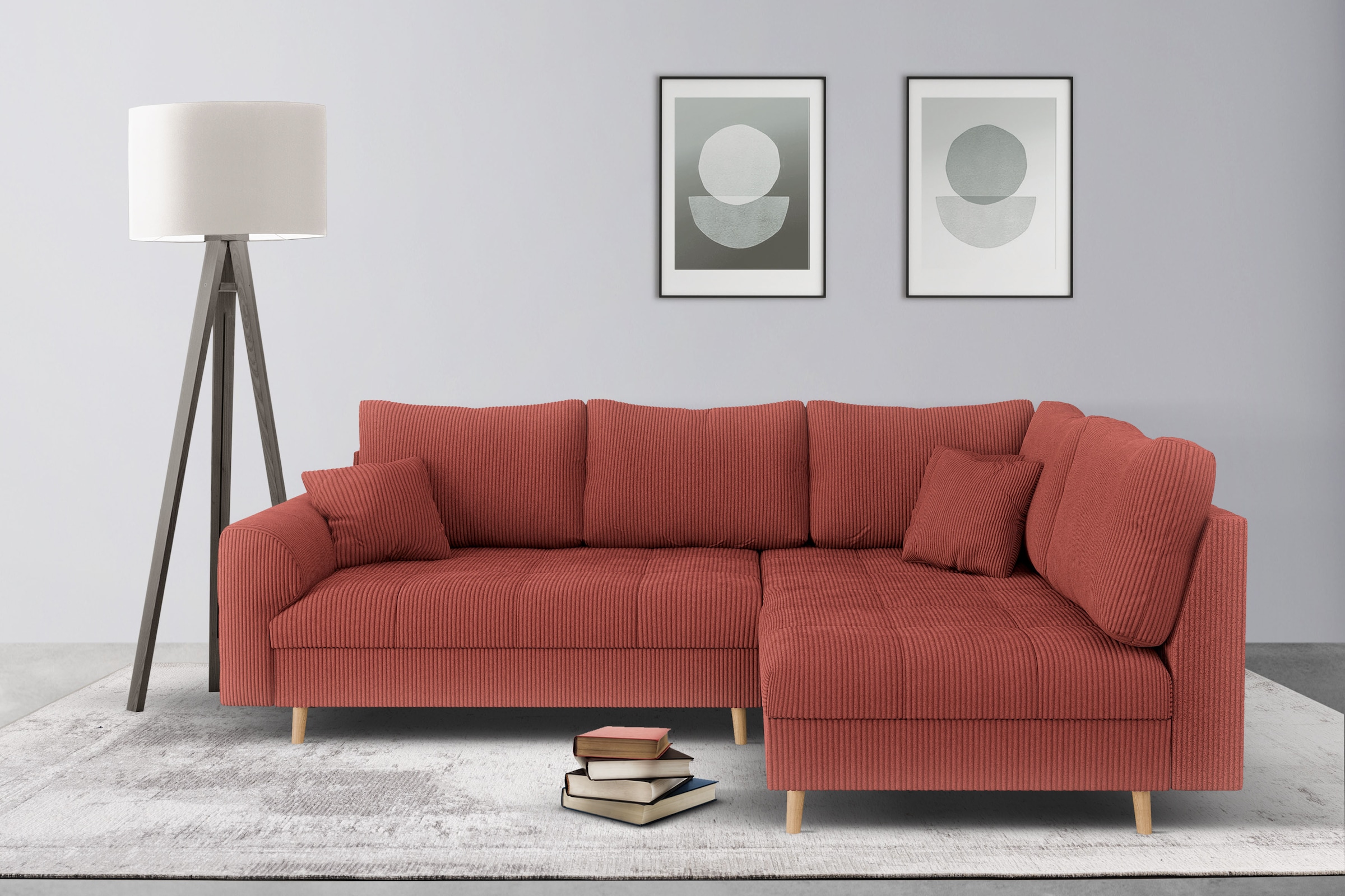 Home affaire Ecksofa »CHARRE L-Form mit Ottomane, Maße B/T/H: 231/161/81 cm«, feine Steppung, lose Rücken- und Zierkissen, auch in Cord und Bouclé
