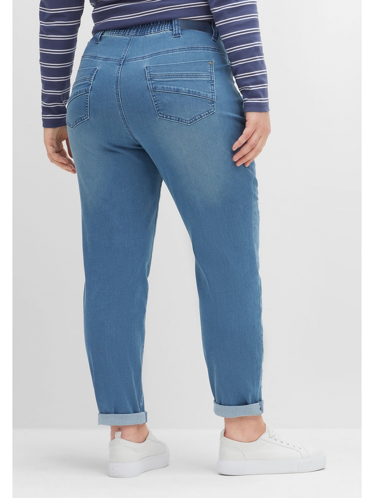 Sheego Girlfriend-Jeans »Große Größen«, mit Destroyed-Effekt, Teilgummibund