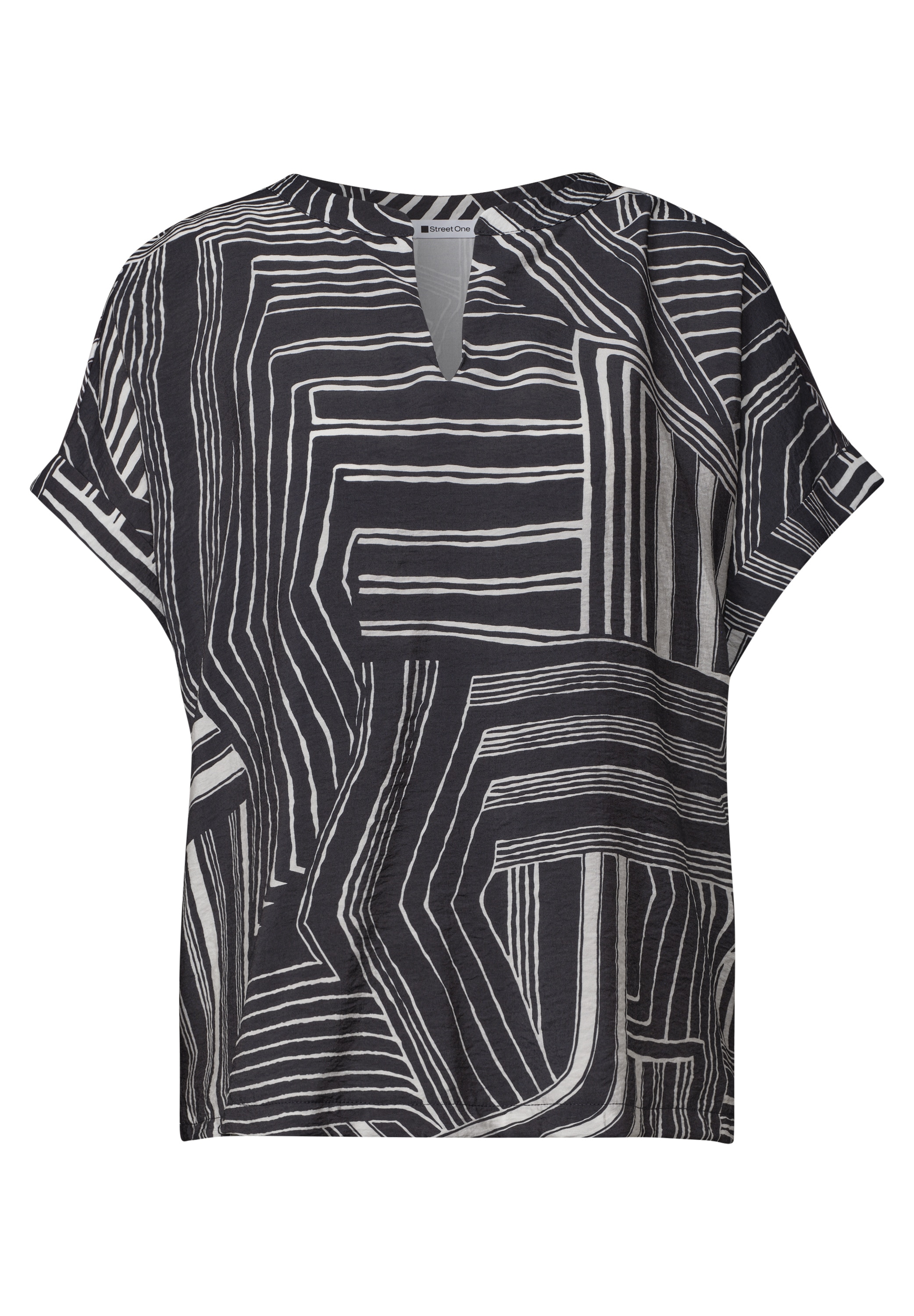 STREET ONE Kurzarmshirt Sommerbluse im Tunika-Look und mit grafischem Muster