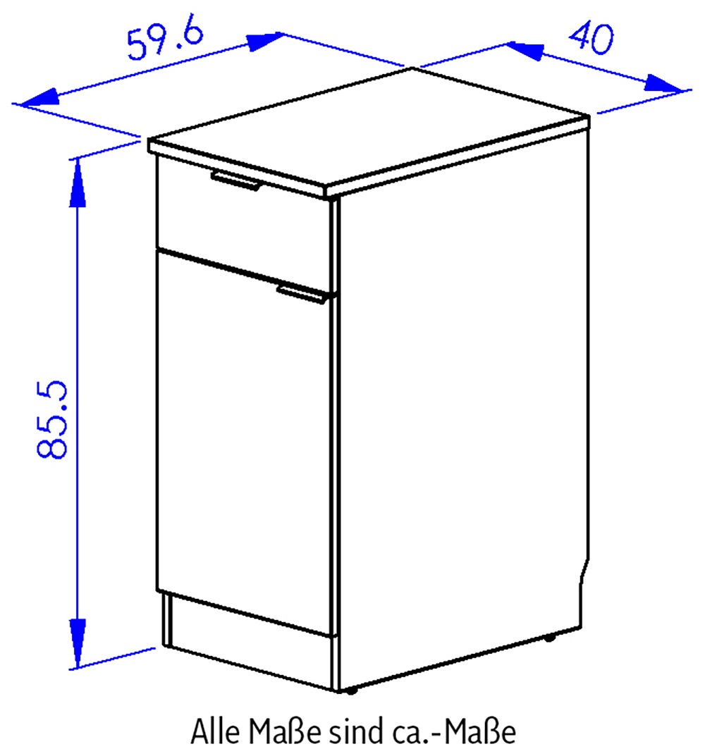 Gami Unterschrank »Eden Küche Unterschrank B.40 1 Tür 1 Schublade«, Unterschrank mit 1Tür und 1 Schublade Breite 40 cm
