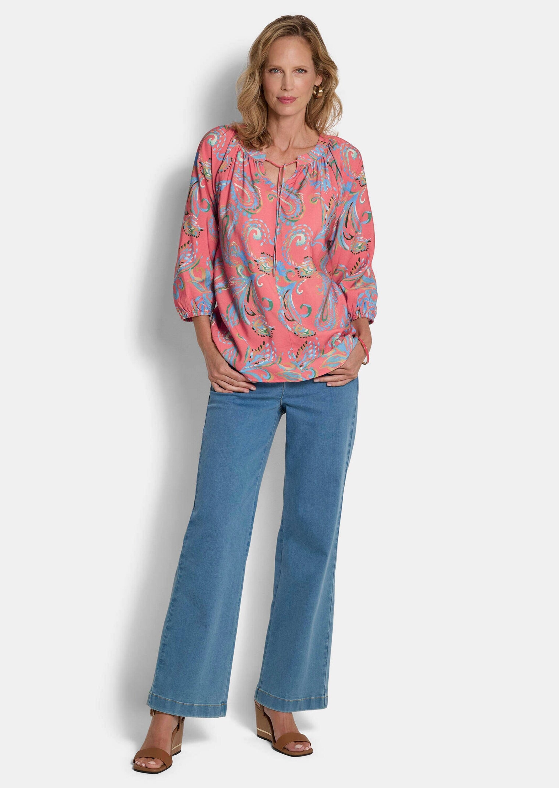 GOLDNER Schlupfbluse "Kurzgröße Viskosebluse mit Paisley-Muster" Bändchen a günstig online kaufen