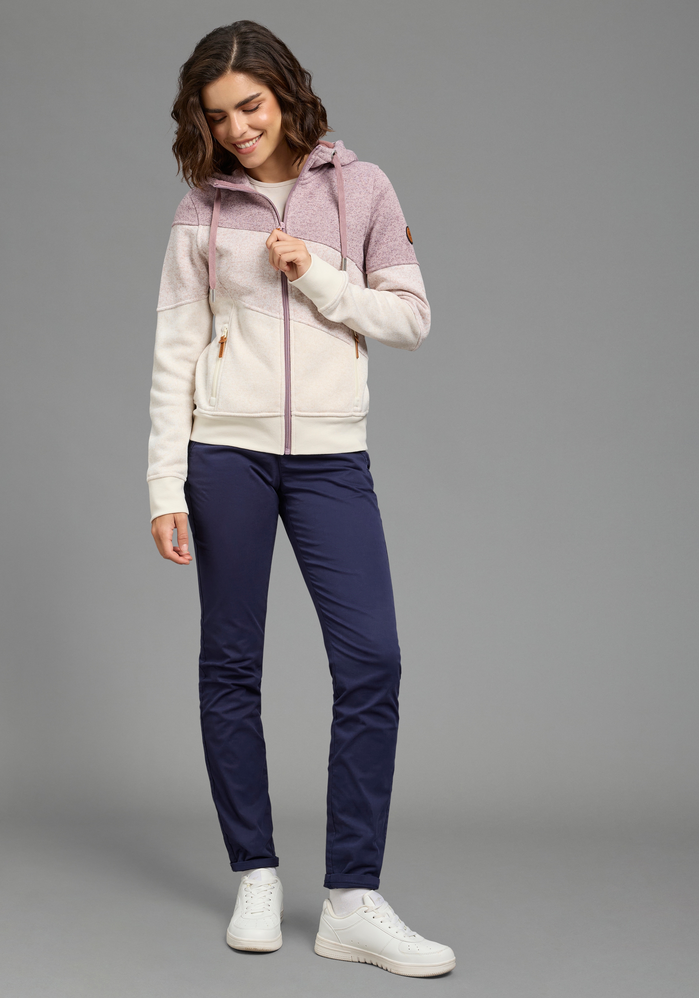 KangaROOS Strickfleecejacke mit Kapuze mit Kapuze, hüftlange Form