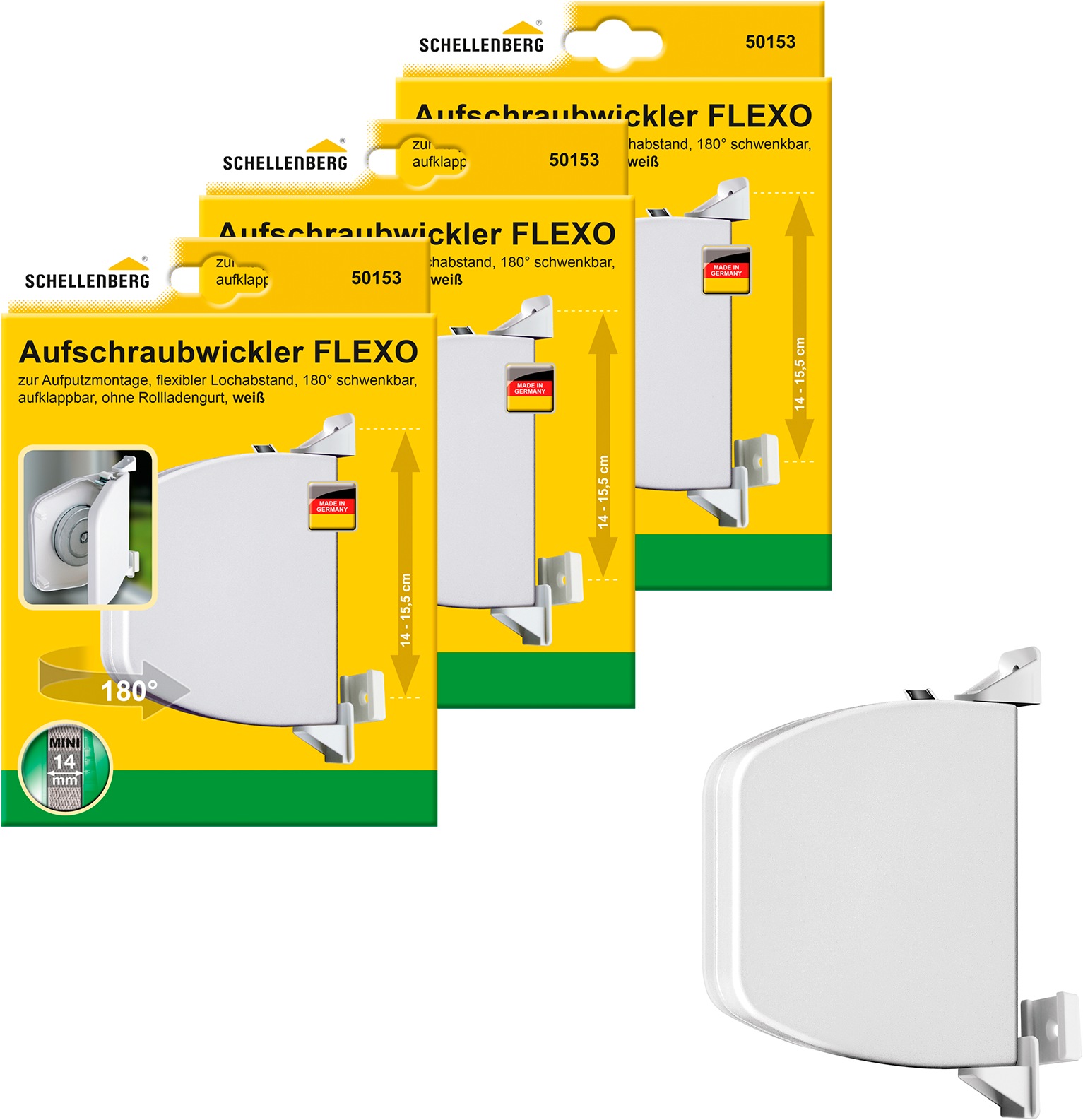 SCHELLENBERG Aufputz-Gurtwickler "Aufschraubwickler Flexo Mini" Set, 3 Stk. tlg. aufklappbar und höhenverstellbar, 180 schwenkbar