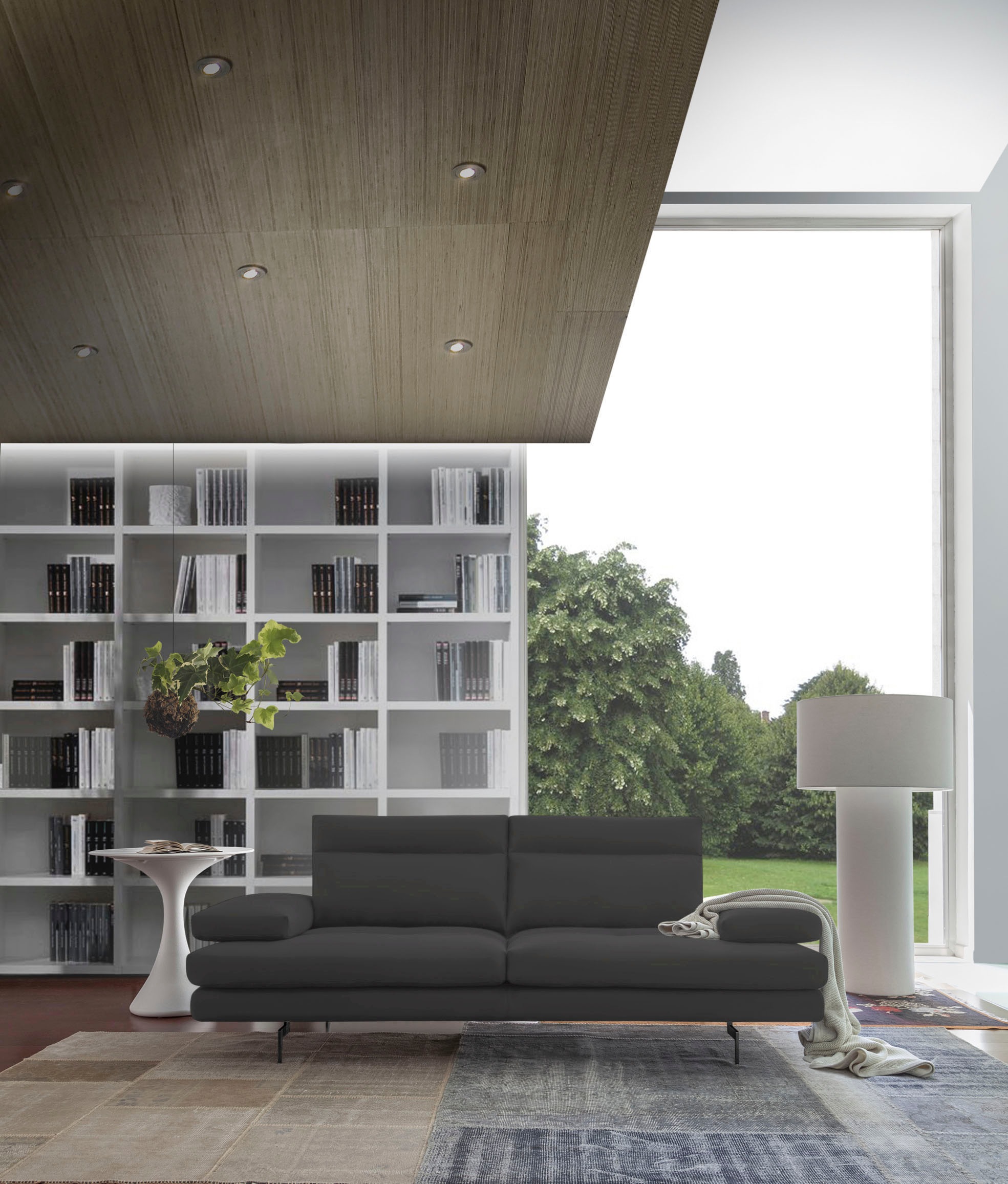 CALIA ITALIA 3-Sitzer "Toby Wing, 208 cm breit, Designsofa, hochwertige Verarbeitungsdetails" inkl. Sitztiefenverstellung und Armteilfunktion, Füße in Schwarz matt