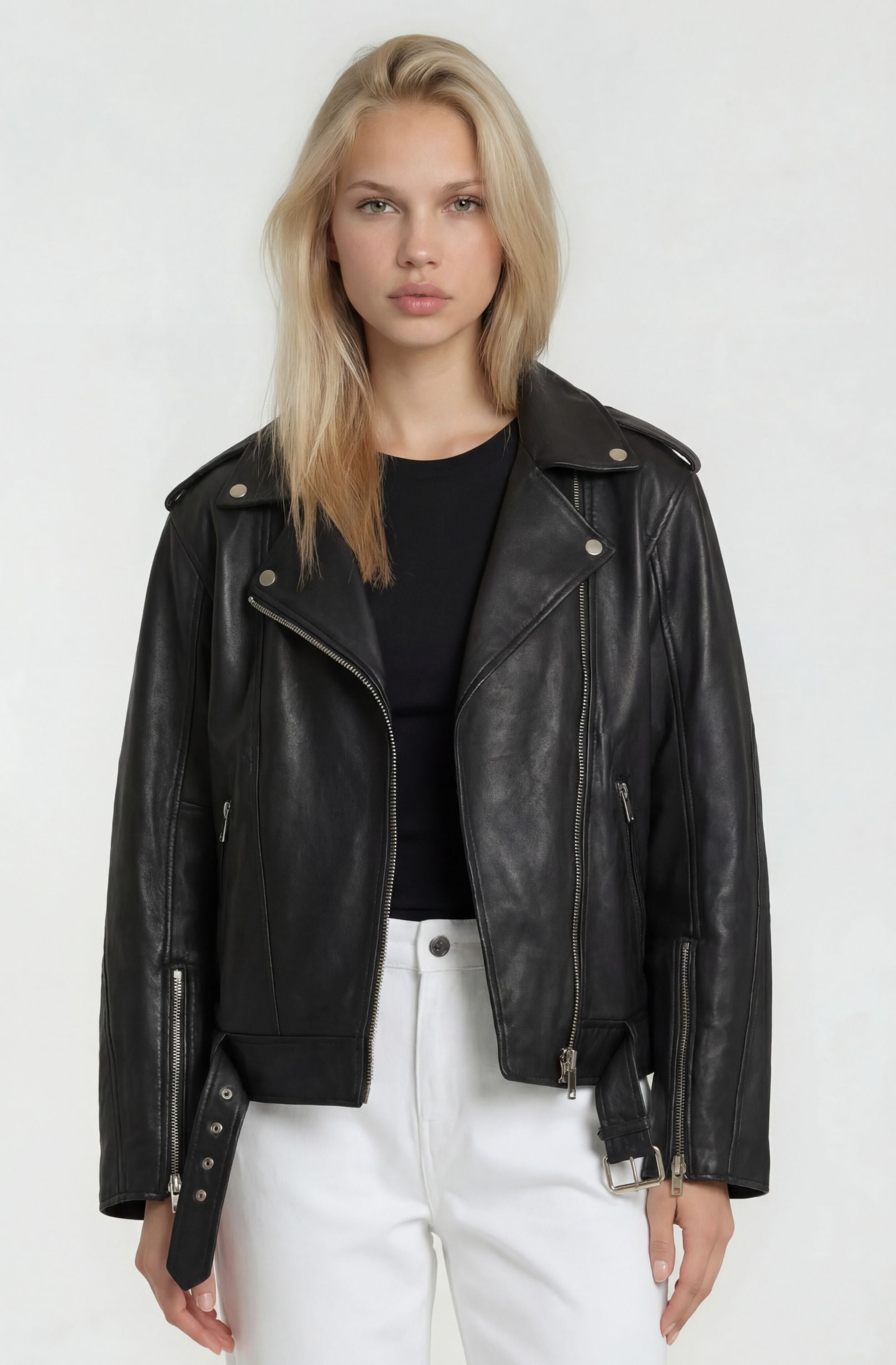 trueprodigy Lederjacke "Dua mit Gürtel und Reißverschluss Details" ohne Kapuze