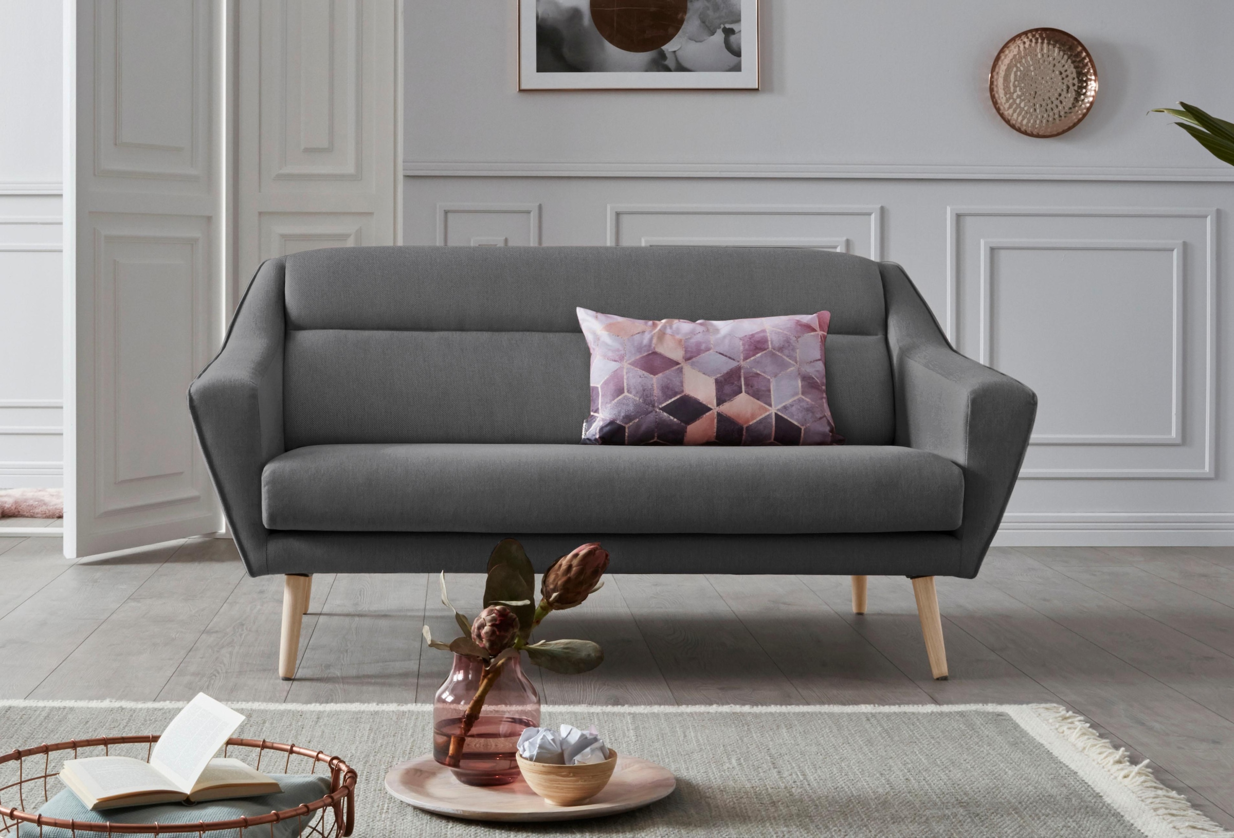 andas 2-Sitzer "Bille" mit Naht im Rückenkissen und Eiche-Beinen, Design by günstig online kaufen