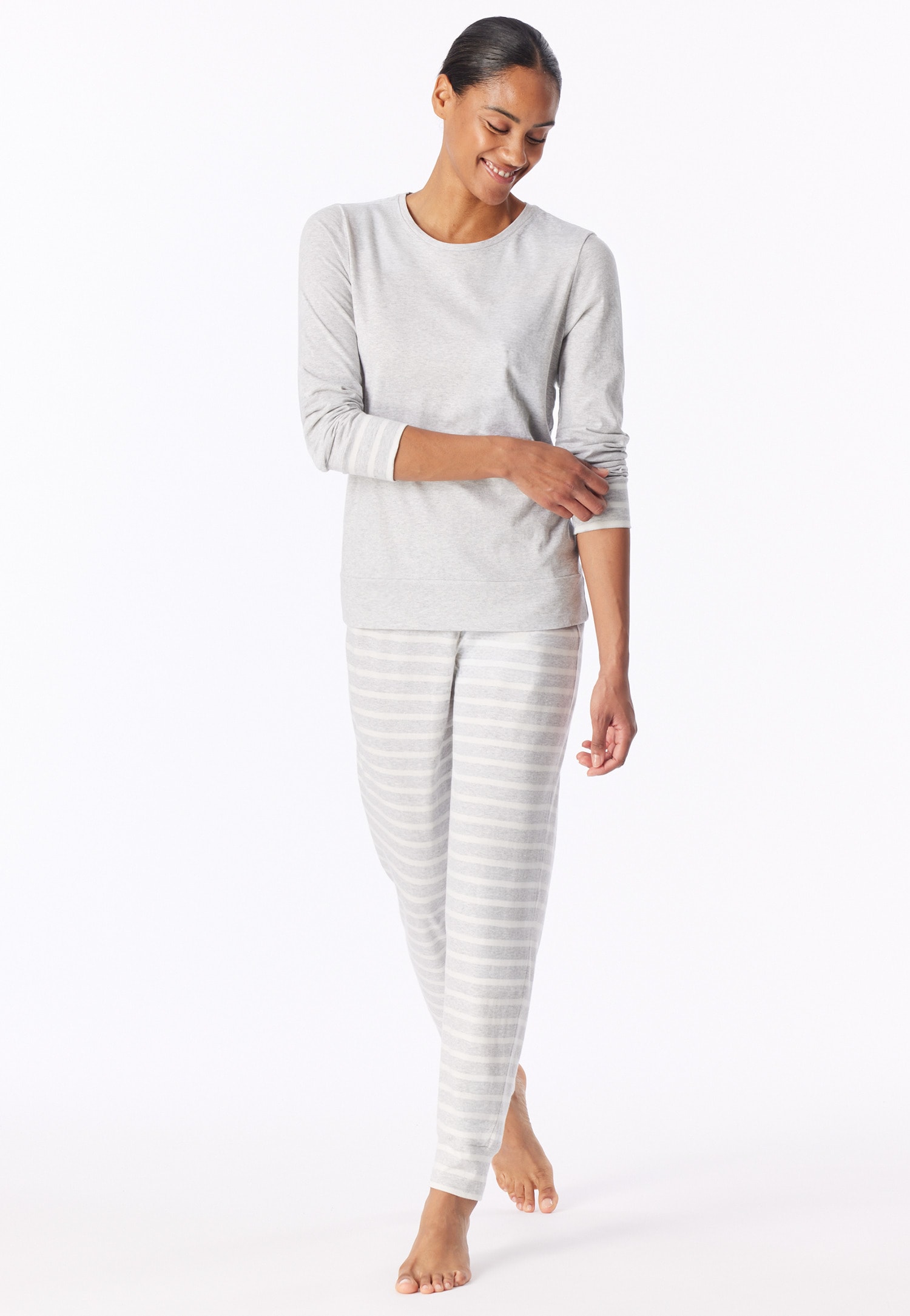 Schiesser Schlafanzug "Casual Essentials" 2 Baumwolle, Rundhalsausschnitt, langärmelig