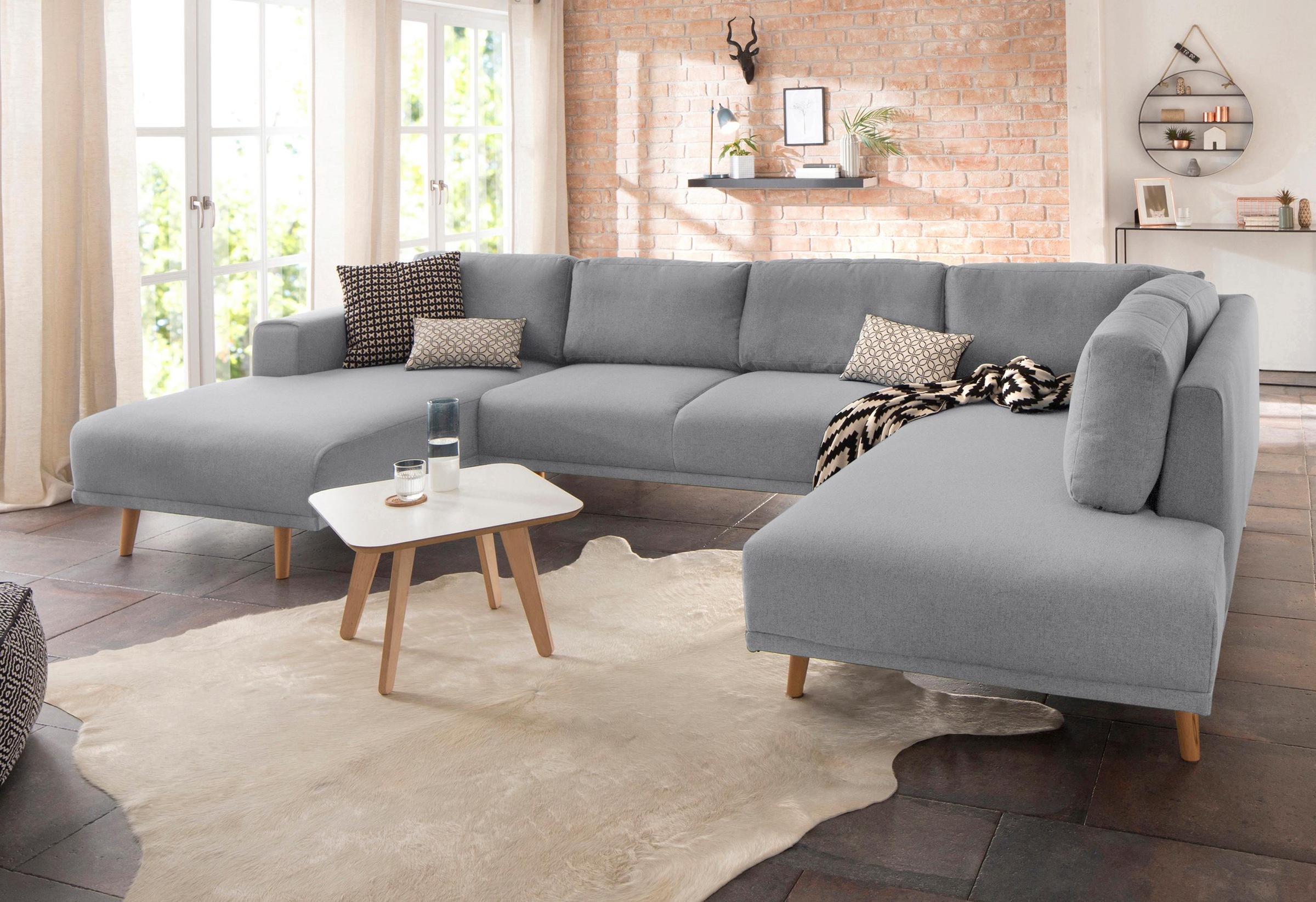 Home affaire Wohnlandschaft »Lasse U-Form«, im scandinavischem Stil mit Holzfüßen