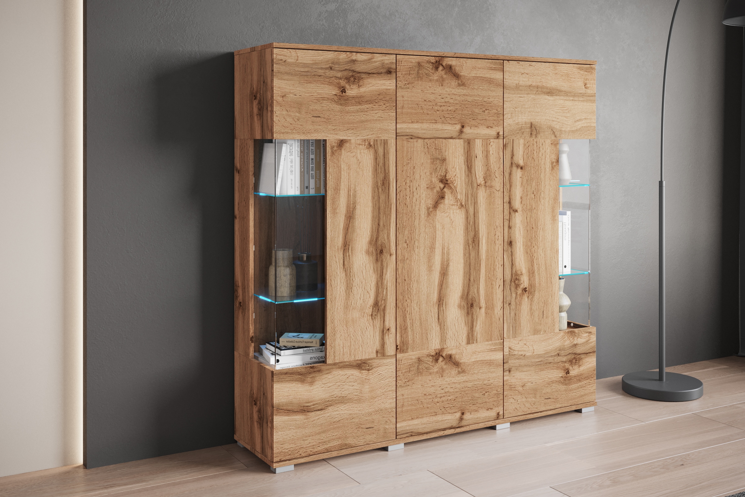 INOSIGN Highboard »Kenia«, Modernes Highboard, mit Glastüren, Breite 135 cm