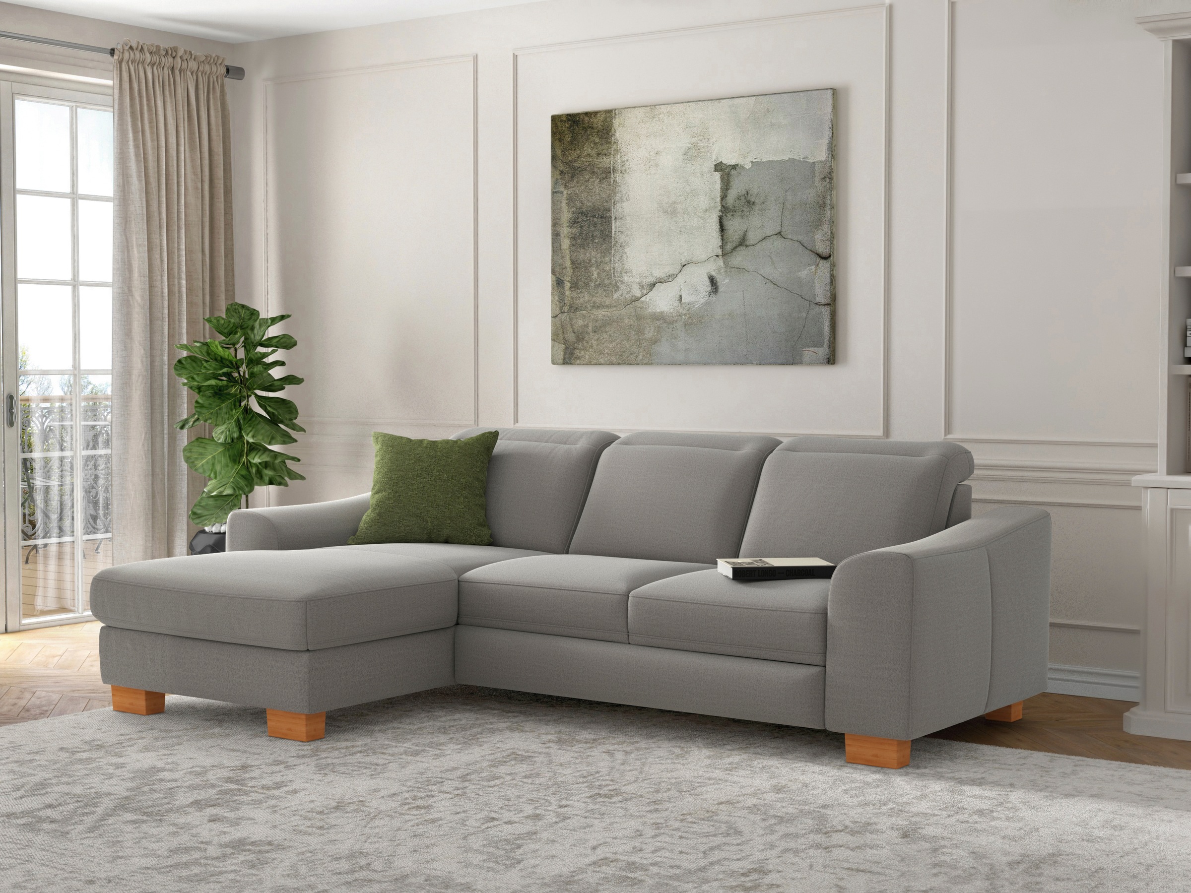 sit&more Ecksofa »Dundee L-Form«, mit Federkern und Massivholzfüßen, wahlweise mit Kopfteilverstellung