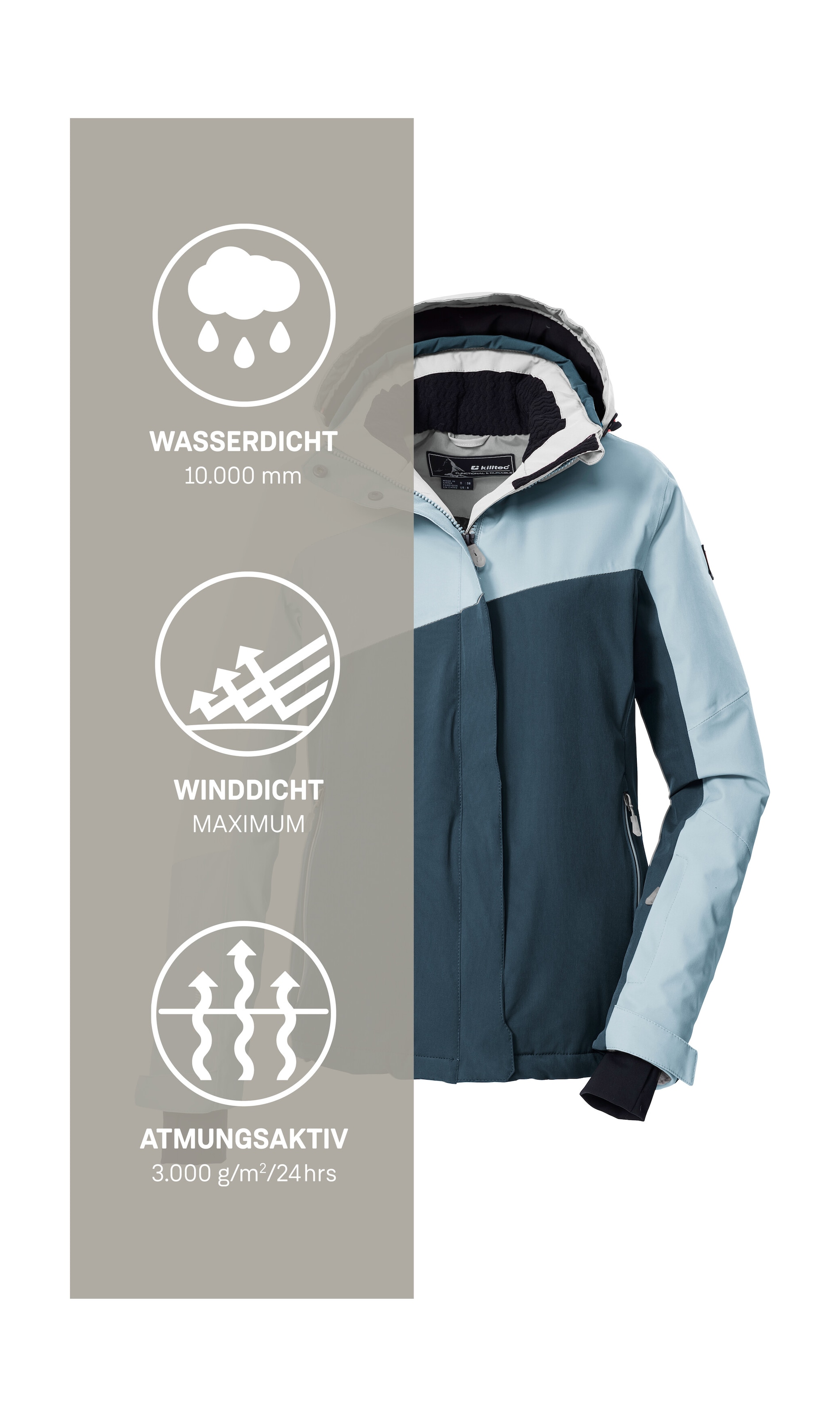Killtec Skijacke »KSW 26 WMN SKI JCKT«, Wind- und wasserdicht, atmungsaktiv, Colourblock-Design, PFAs-frei