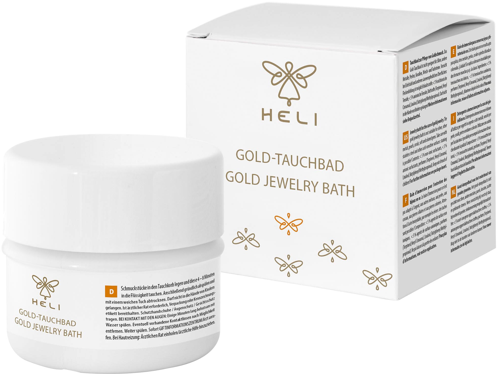 HELI Schmuckreiniger "Schmuck Geschenk Schmuckpflege Gold-Tauchbad für Goldschmuck", 150ml, weiß, B:7,3cm H:7,3cm T:7,3cm, Reinigungsmittel, mit