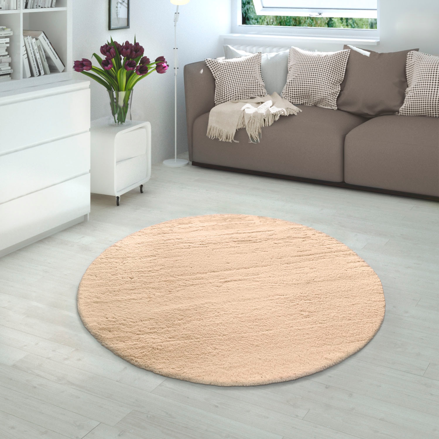 Paco Home Fellteppich »Rabbit 780«, rund, 26 mm Höhe, Kunstfell, Kaninchenfell-Haptik, echter Kuschelteppich, Uni-Farben