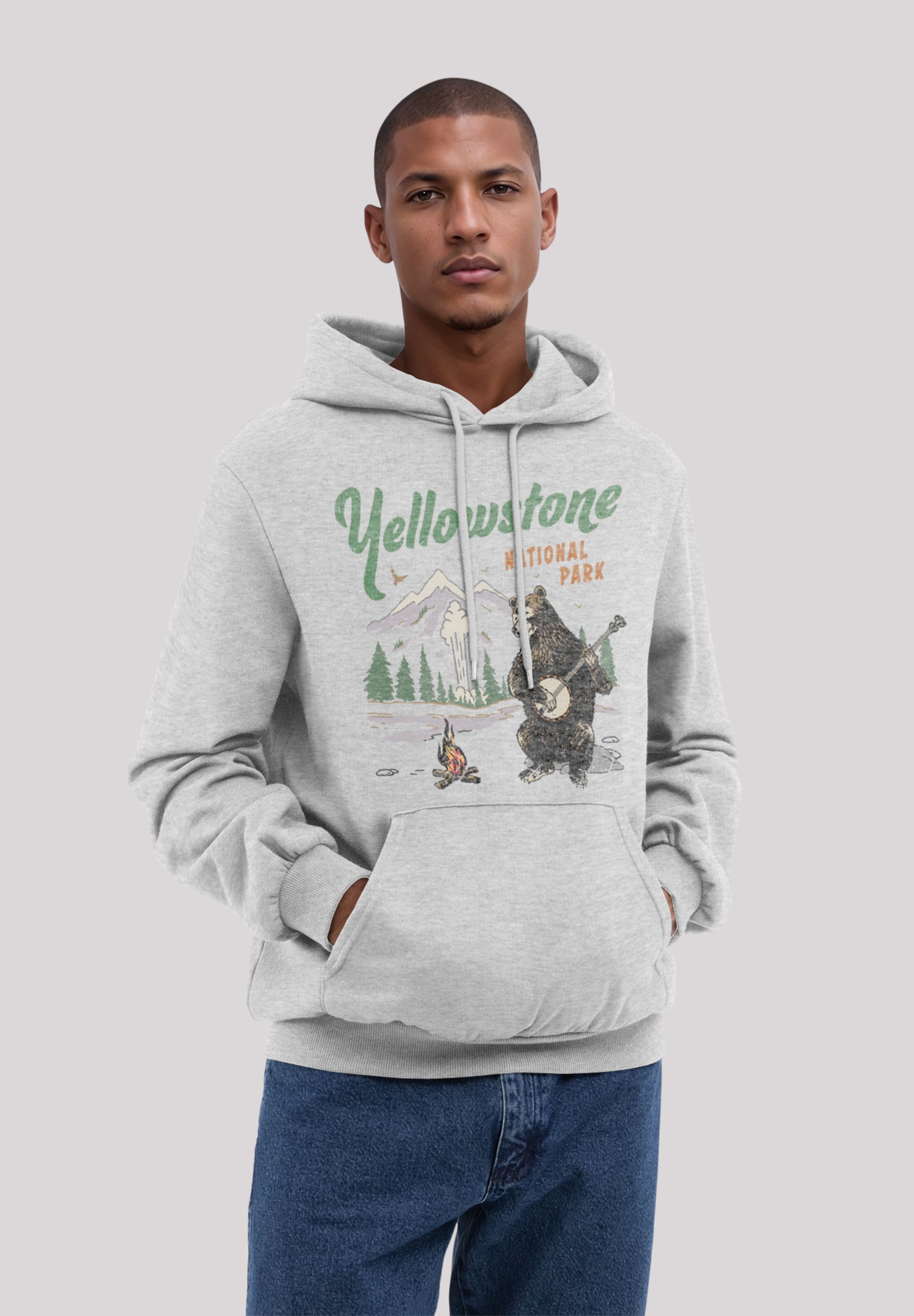 F4NT4STIC Kapuzenpullover "US National Parks Yellowstone Bear Playing Banjo günstig online kaufen