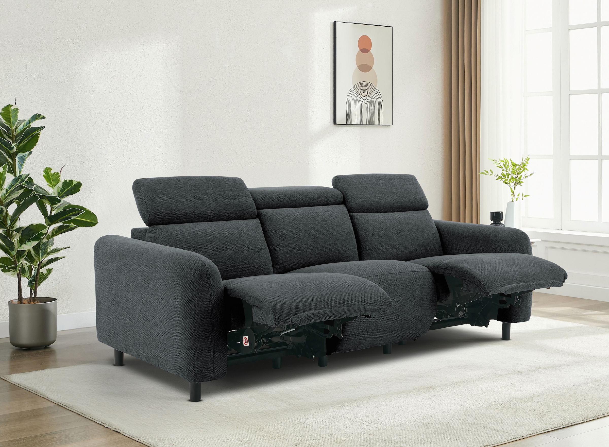 Home affaire 3-Sitzer »SKAANE Struktur-Sofa, 229 cm, manuelle-u. elektrische Relaxfunktion«, Relax-Funktion in 2 Sitzen, Kopfteilverstellung, Federkernpolsterung