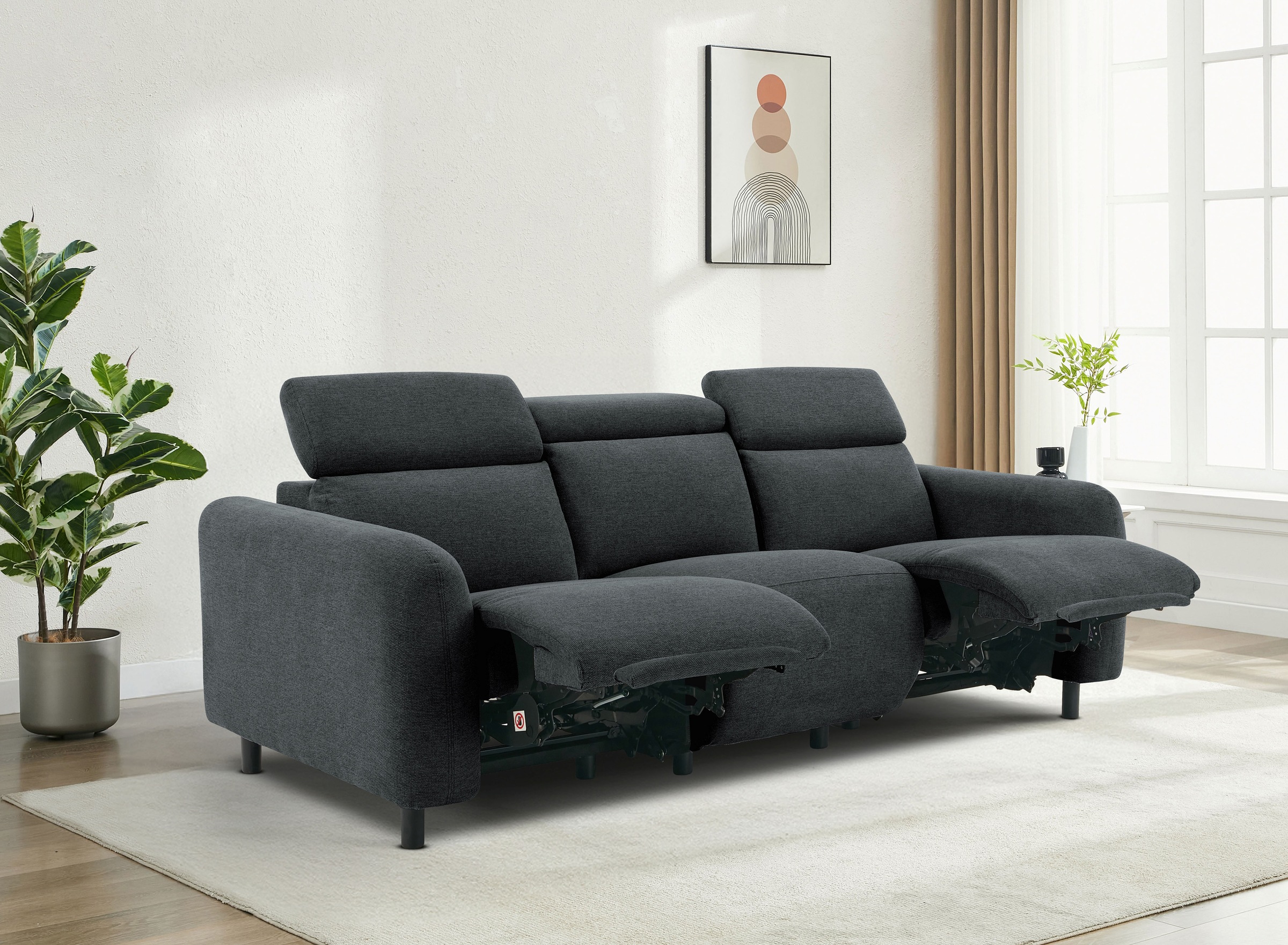 OTTO home 3-Sitzer "SKAANE Struktur-Sofa, 229 cm, manuelle-u. elektrische Relaxfunktion" Relax-Funktion in 2 Sitzen, Kopfteilverstellung, Federkernpolsterung
