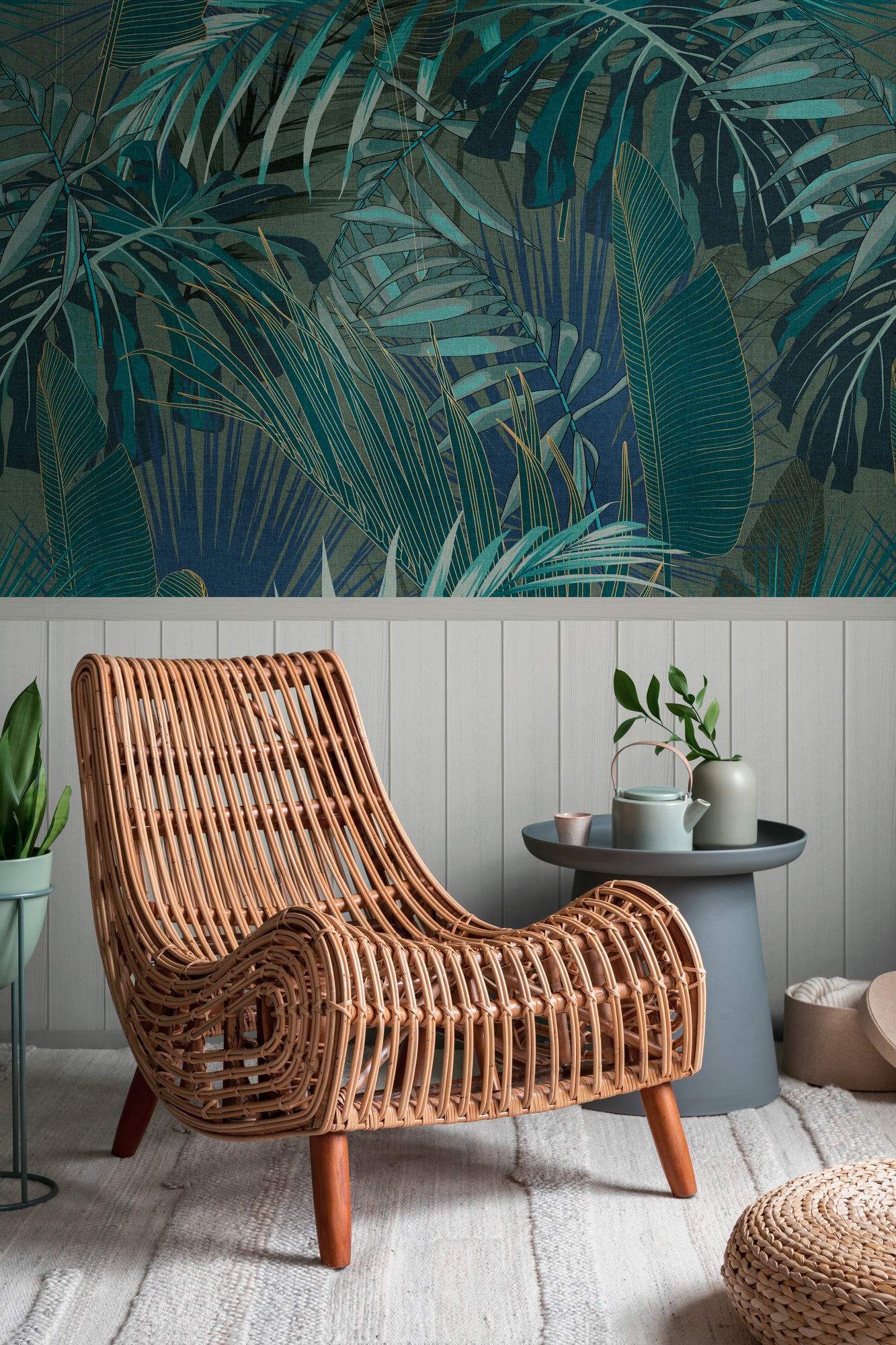 living walls Fototapete »Wallpanel Tapete Wandpaneele Motivtapete Dschungel Landhaus« matt strukturiert Vliestapete Blätter für Schlafzimmer Küche Wohnzimmer Wandpaneele Flur