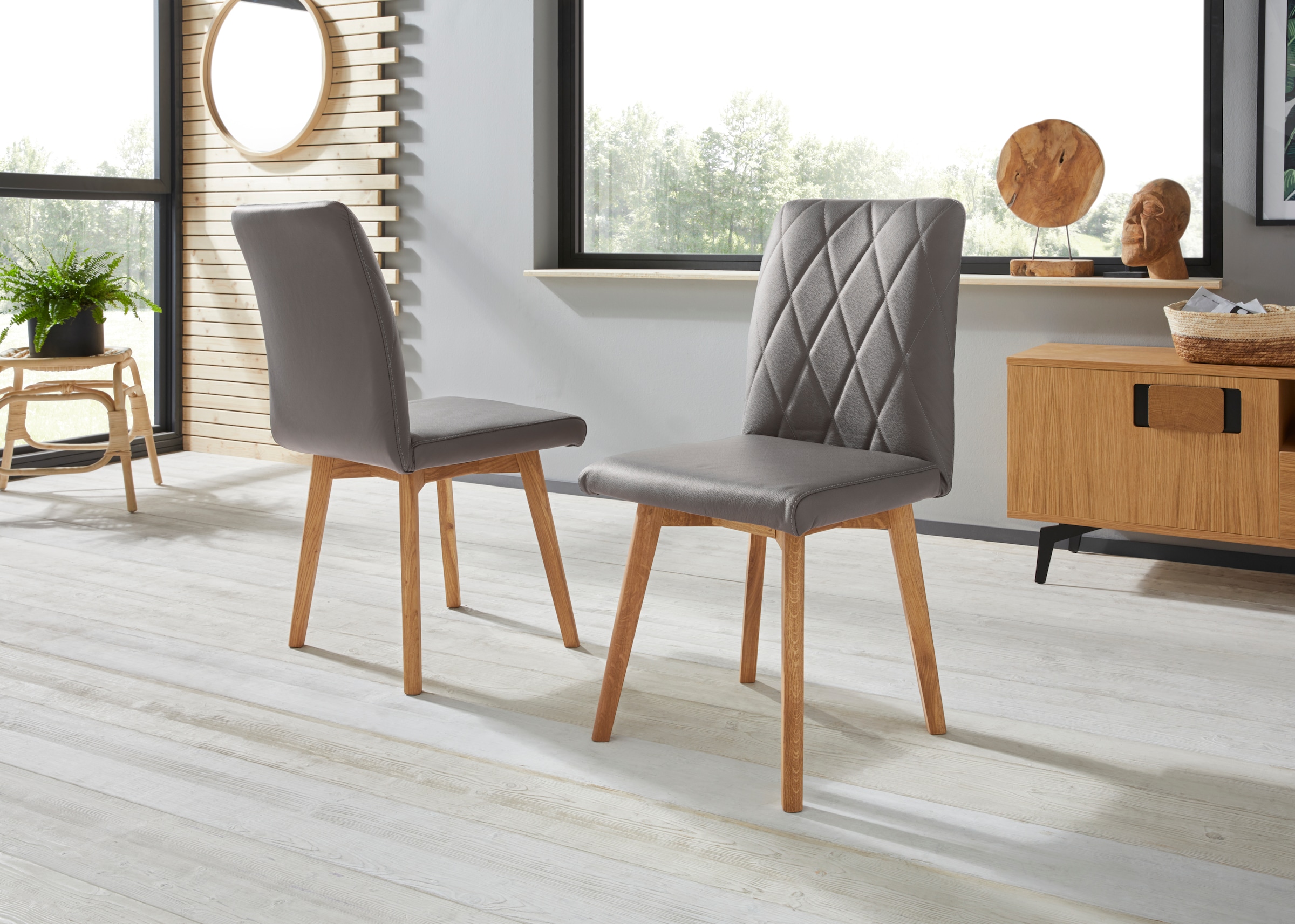 Home affaire Esszimmerstuhl "Brest" (Set) 2 Stk. Leder Gestell aus Eiche Ma günstig online kaufen