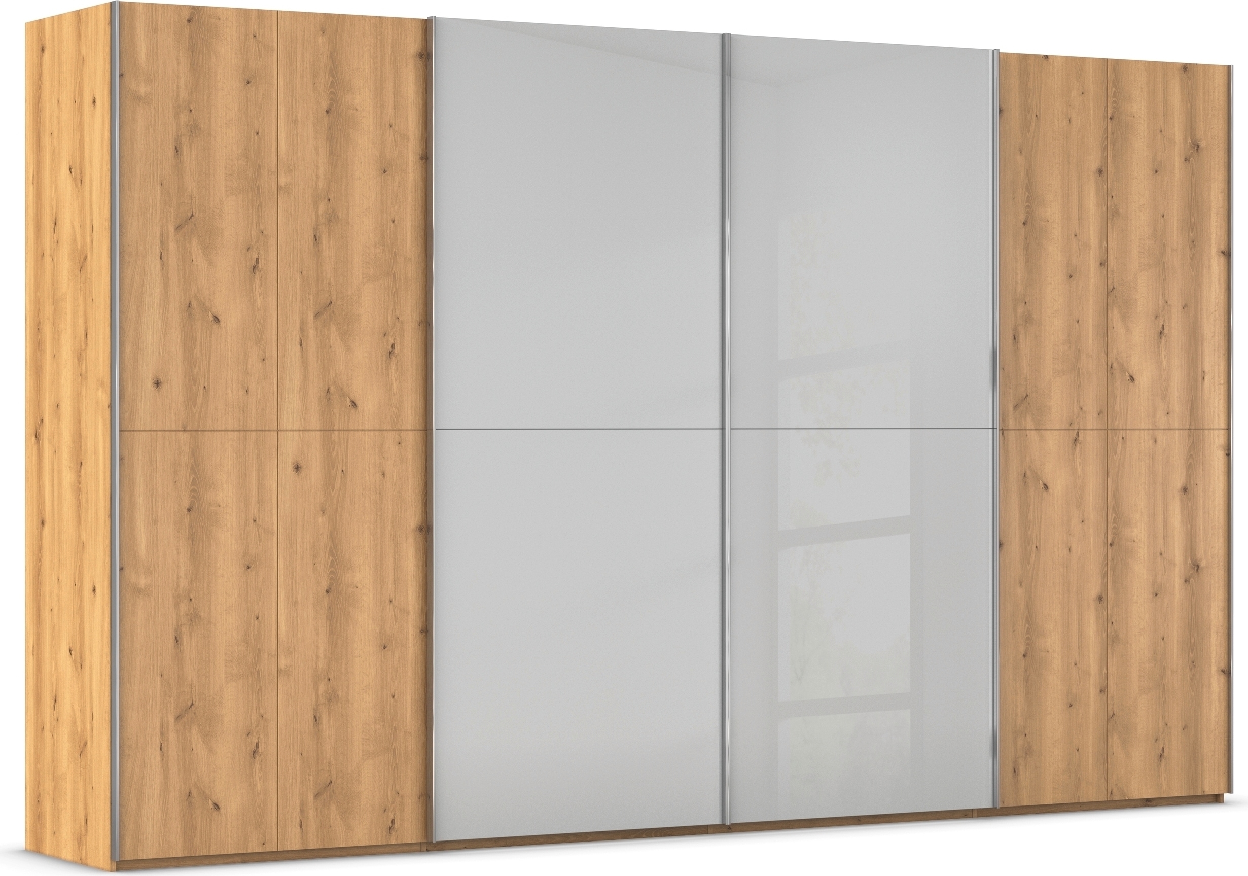 rauch Schwebetürenschrank "Kleiderschrank Schrank Garderobe Schlafzimmerschrank SCALE-WOOD" edle geteilte Front in massiver Asteiche mit Glastüren MADE IN GERMANY