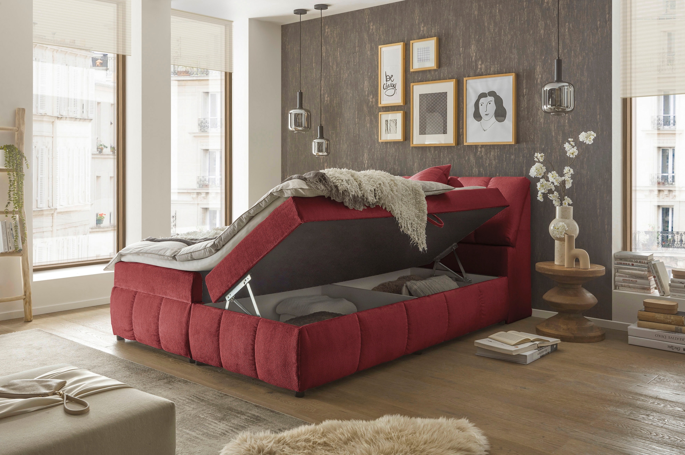 ED EXCITING DESIGN Boxbett »Valencia«, inkl. Bettkasten und Stauraum im Kopfteil