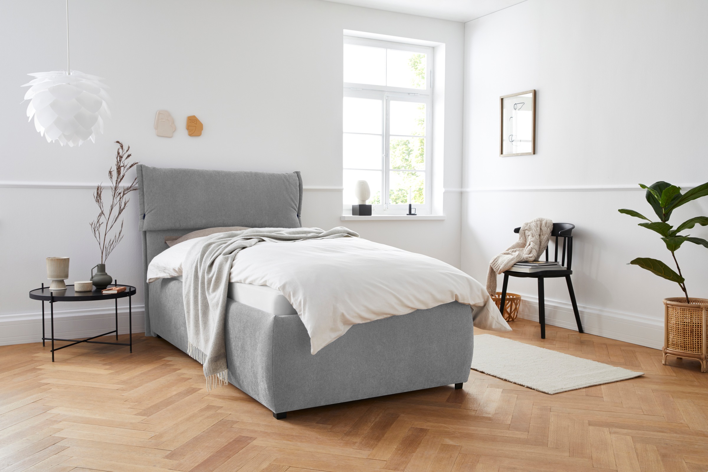 Polsterbett HOME AFFAIRE "Jenson", grau, B:128cm L:225cm, Struktur weich (85% Polyester/15% Nylon), Betten, Polsterbett, als Bettgestell oder mit 3 Matratzenarten und Härtegraden