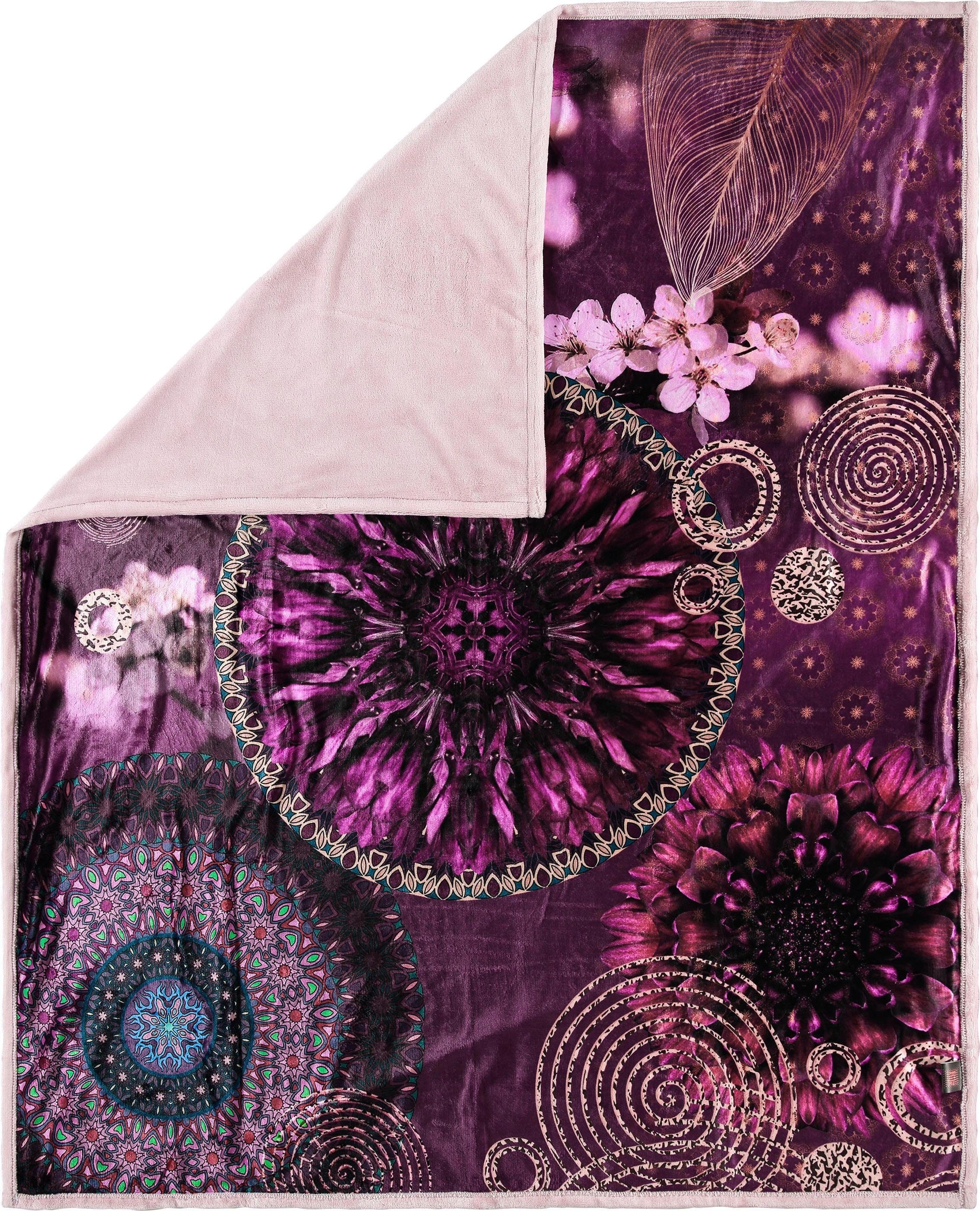 hip Plaid »Aluna«, Sehr Weich, Kuscheldecke, 130x160 cm, Wendeoptik, Blumen Bordeaux