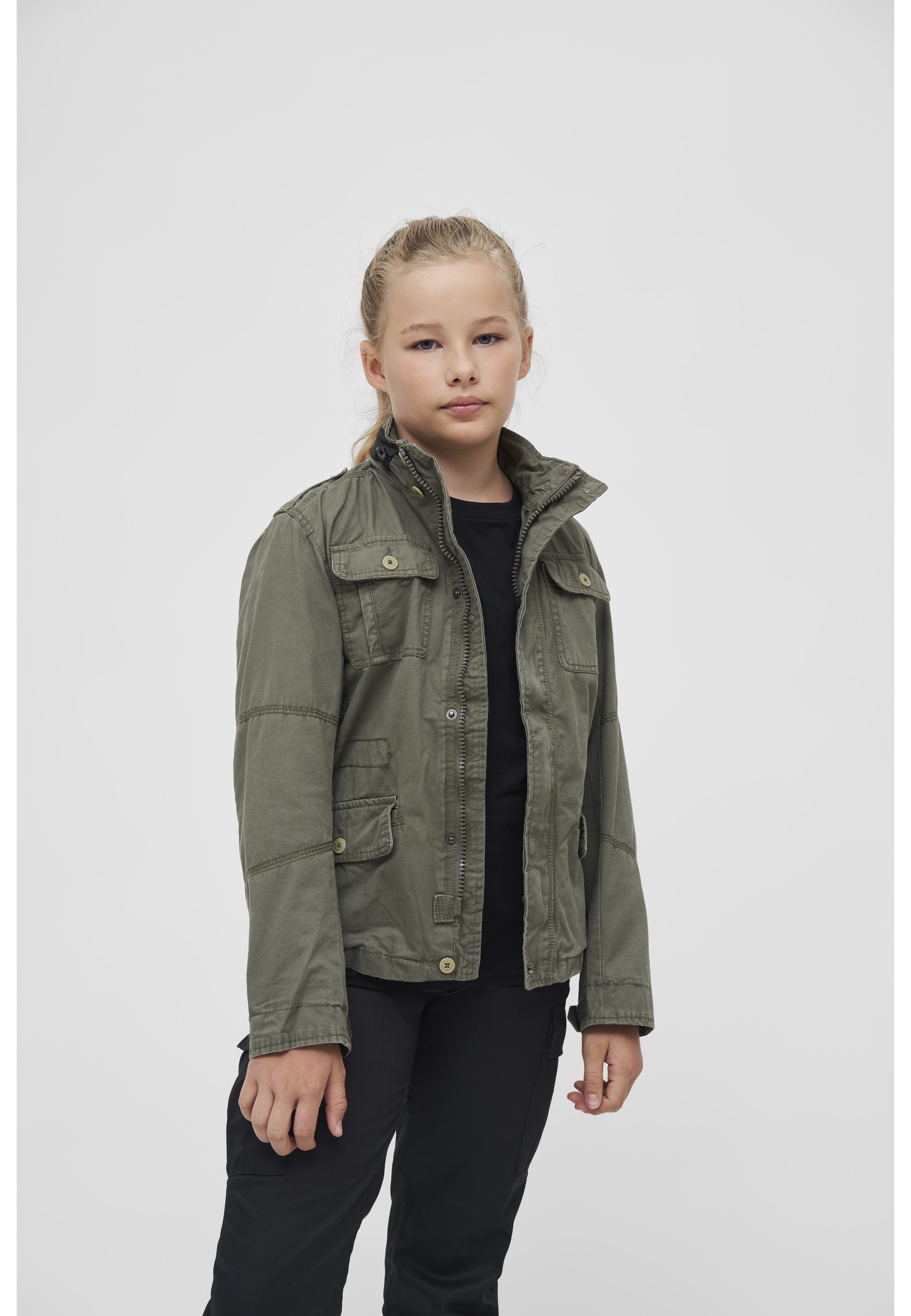 Allwetterjacke BRANDIT "Brandit Herren Kids Britannia Jacket", Herren, Gr. 158/164, olive, 100% Baumwolle, unifarben, normal, amerikanischer Ausschnitt, Jacken 3