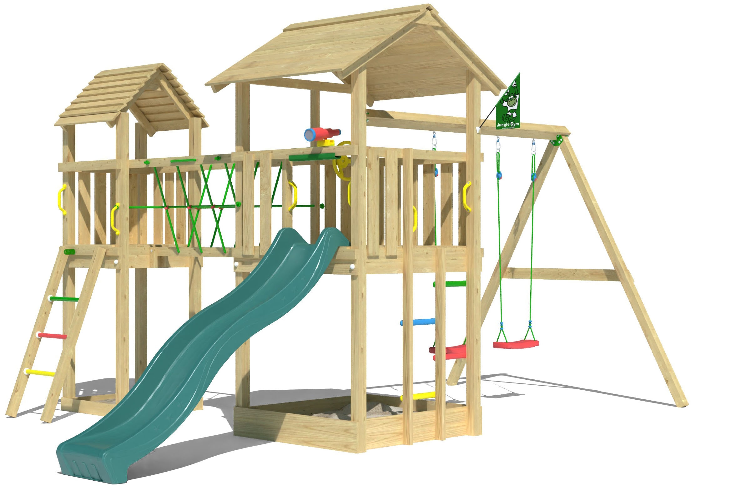 Jungle Gym Spielturm »Nova«, (Set), Spielanlage mit 2 Türmen, Schaukel und Rutsche mit Wasseranschluss