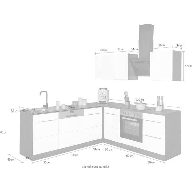 HELD MÖBEL Winkelküche »Brindisi«, ohne Geräte, Stellbreite 220/220 cm  kaufen | BAUR