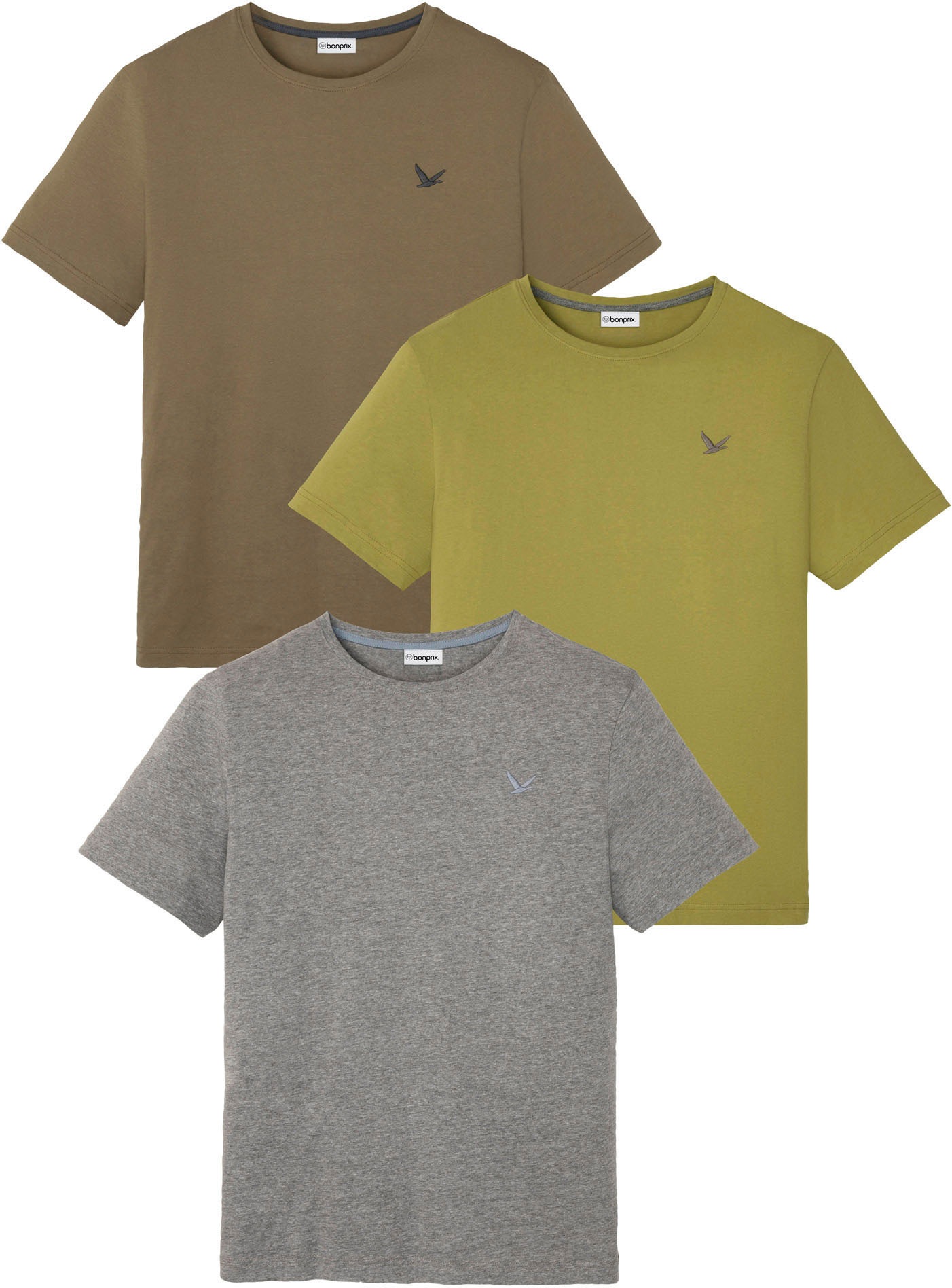 bonprix Packung, 3er, 3 Stk. Regular Fit, Kurzarm, für den Alltag, aus Baumwolle und Viskose