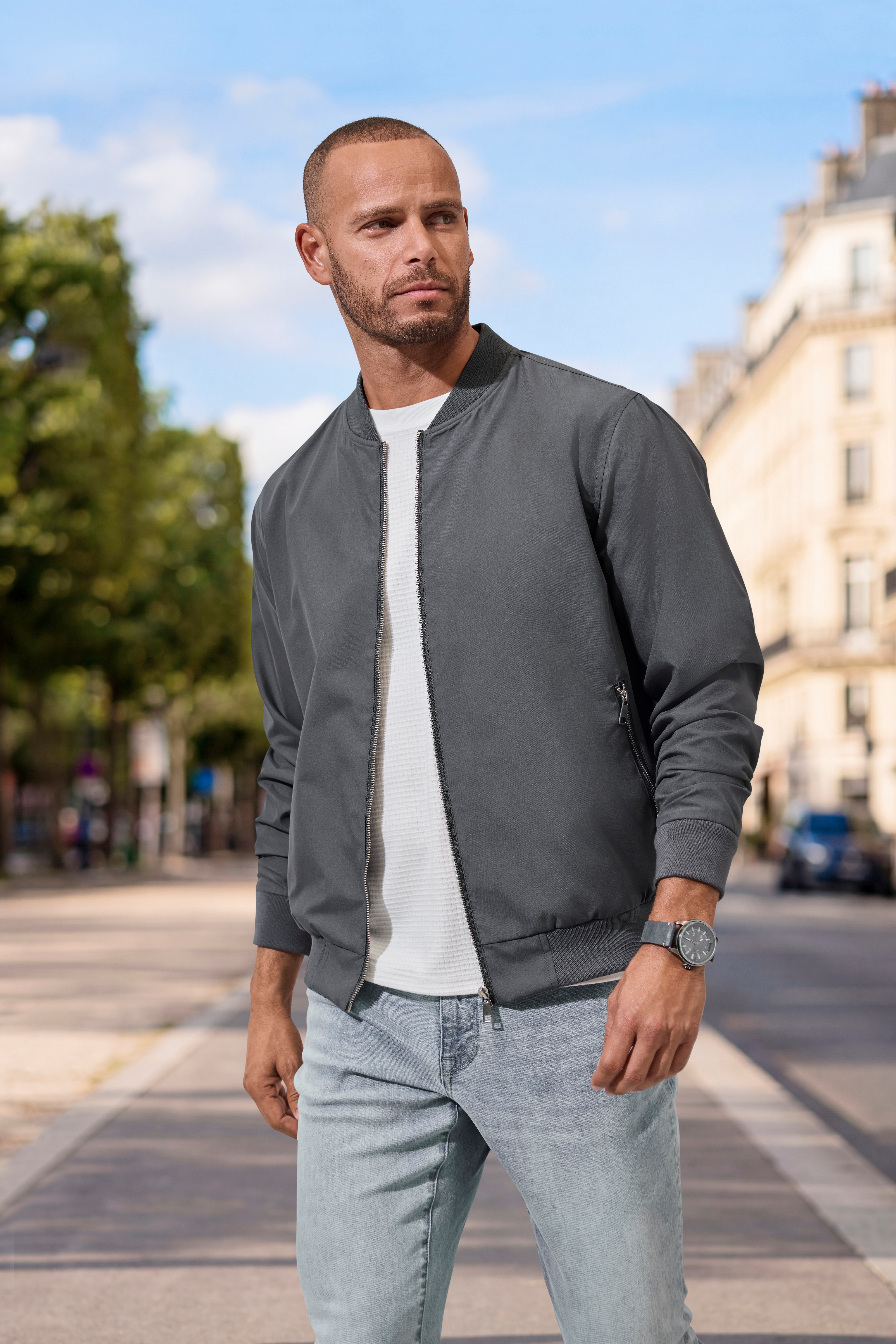 John Devin Bomberjacke "/ Blouson mit Rippkragen", Pilotenjacke / Übergangsjacke mit Innentasche, regular fit