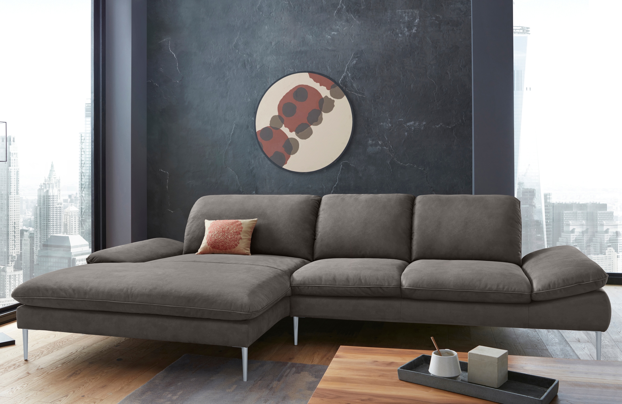 W.SCHILLIG Ecksofa "enjoy&MORE, Designsofa, bequem, zeitlos und elegant, L-Form" mit Sitztiefenverstellung, Füße silber matt, Breite 340 cm
