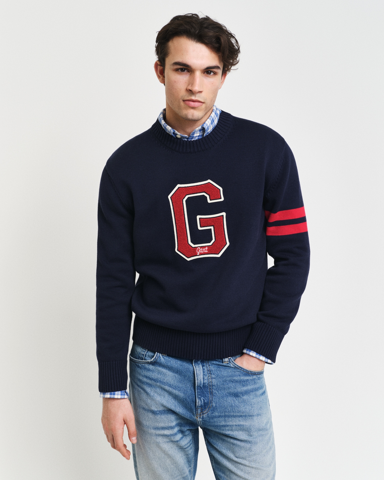 Gant Rundhalspullover "SEASONAL G C-NECK", mit saisonaler Grafik, G-Badge aus Frottee