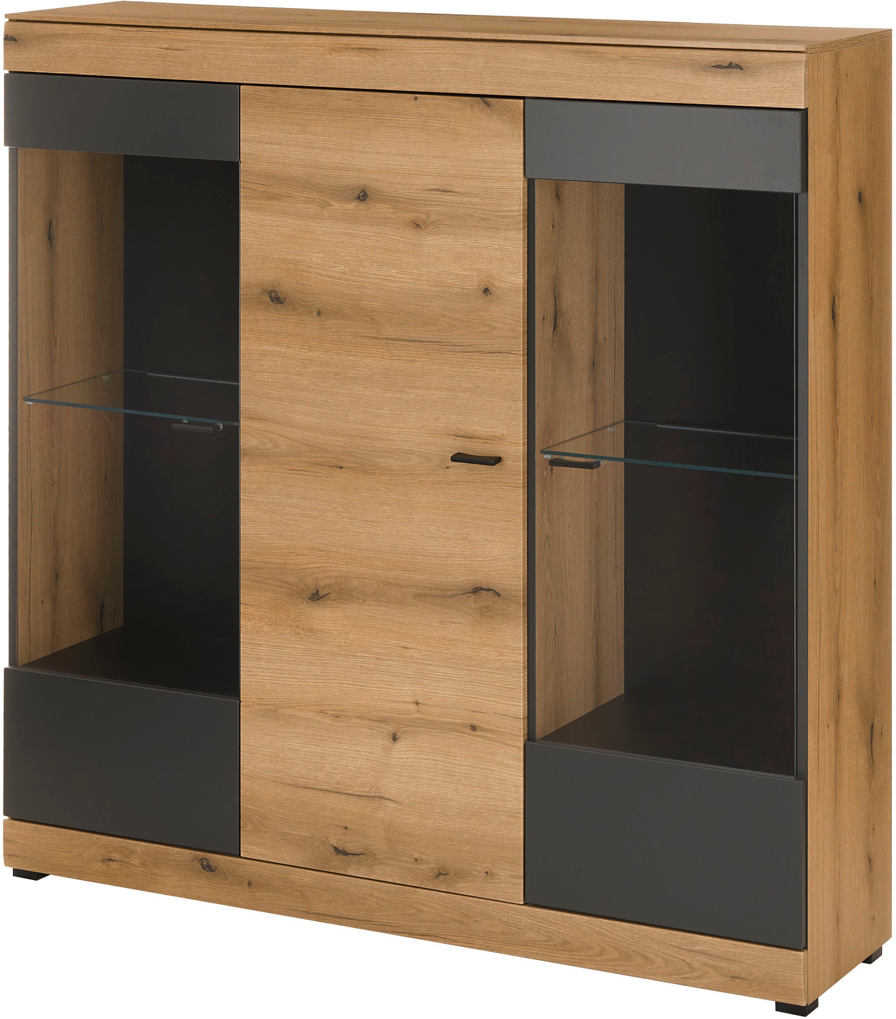 Home affaire Highboard "Soleto, moderner Schrank, Vitrine in Eiche Evoke" zeitlos, schwarze Griffe aus Metall, ausreichend Stauraum