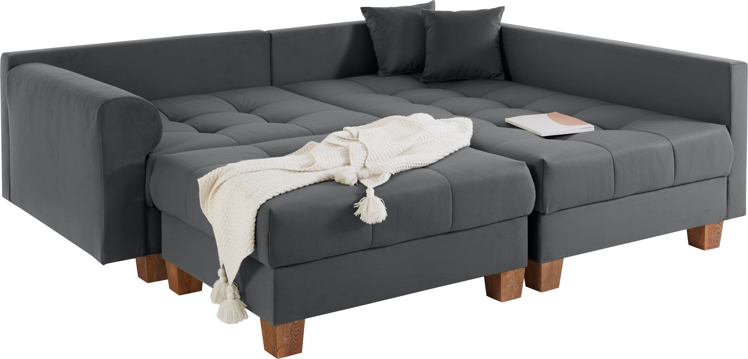 Home affaire Ecksofa »Rice L-Form inkl. Hocker«, (Set, mit Hocker), mit Bonnellfederkern, Hocker & Kissen, Ottomane beidseitig montierbar