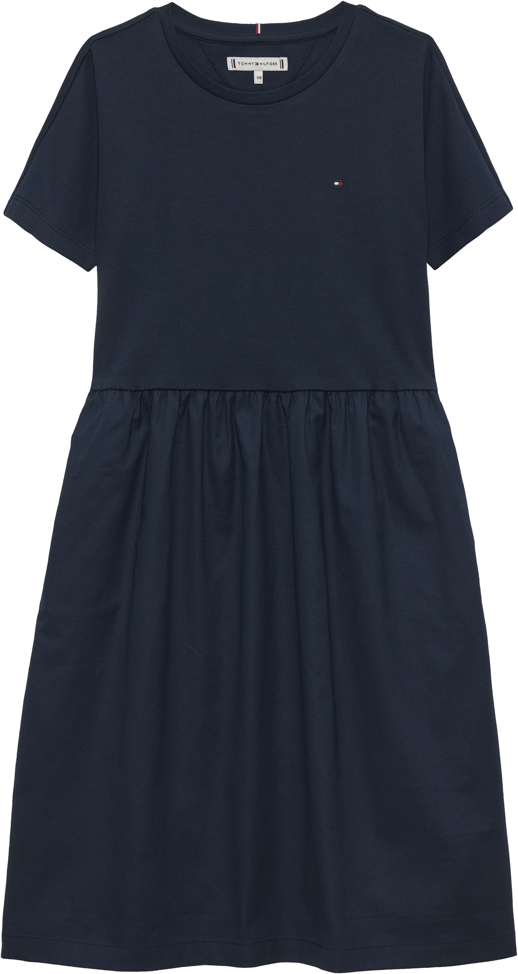 Tommy Hilfiger Jerseykleid »MIX MEDIA DRESS SHORT SLEEVE« Eingrifftaschen Kinder bis 16 Jahre, geraffte Taille, Relaxed Fit