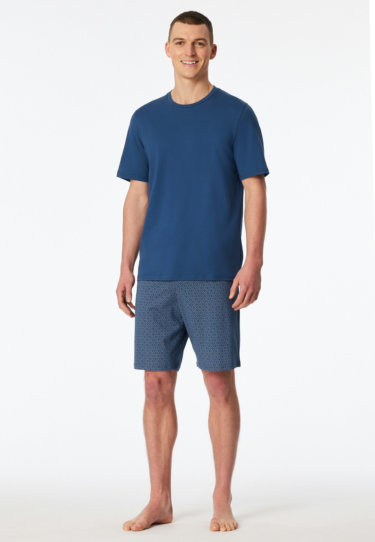 Schiesser Pyjama "Casual Essentials" 0, 2 mit unifarbenem Oberteil und gemusterter Hose