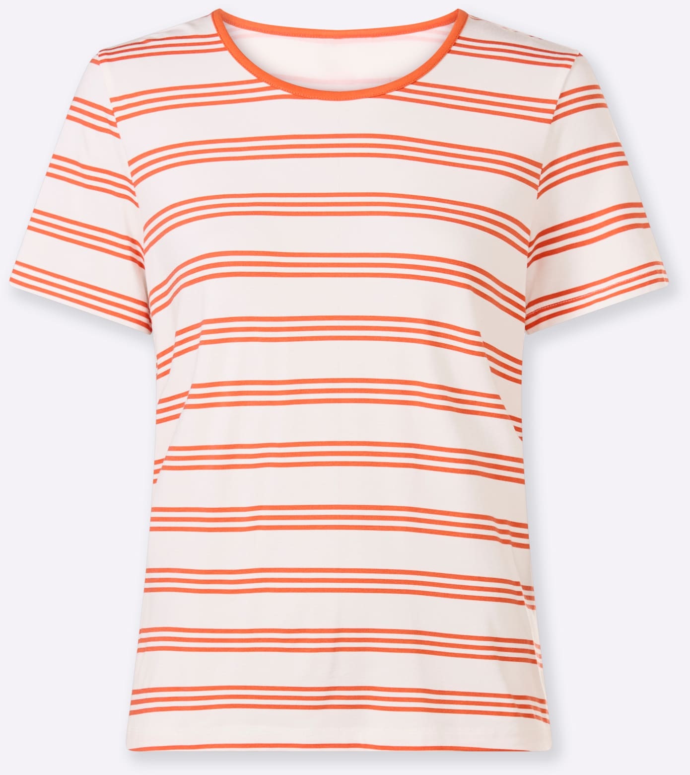 T-Shirt HEINE "Shirt", Damen, Gr. 46, orange, ecru, gestreift, 95% Viskose, 5% Elasthan, bedruckt, gemustert, gestreift, mehrfarbig, Rundhals, Shirts T-Shirt 3