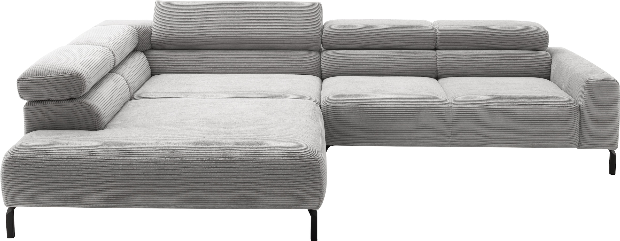 Places of Style Ecksofa »Antonelli, L-Form, inkl. Kopfteilverstellung, Breite 312 cm«, mit elektrischer Sitztiefenverstellung, in Cord, grau
