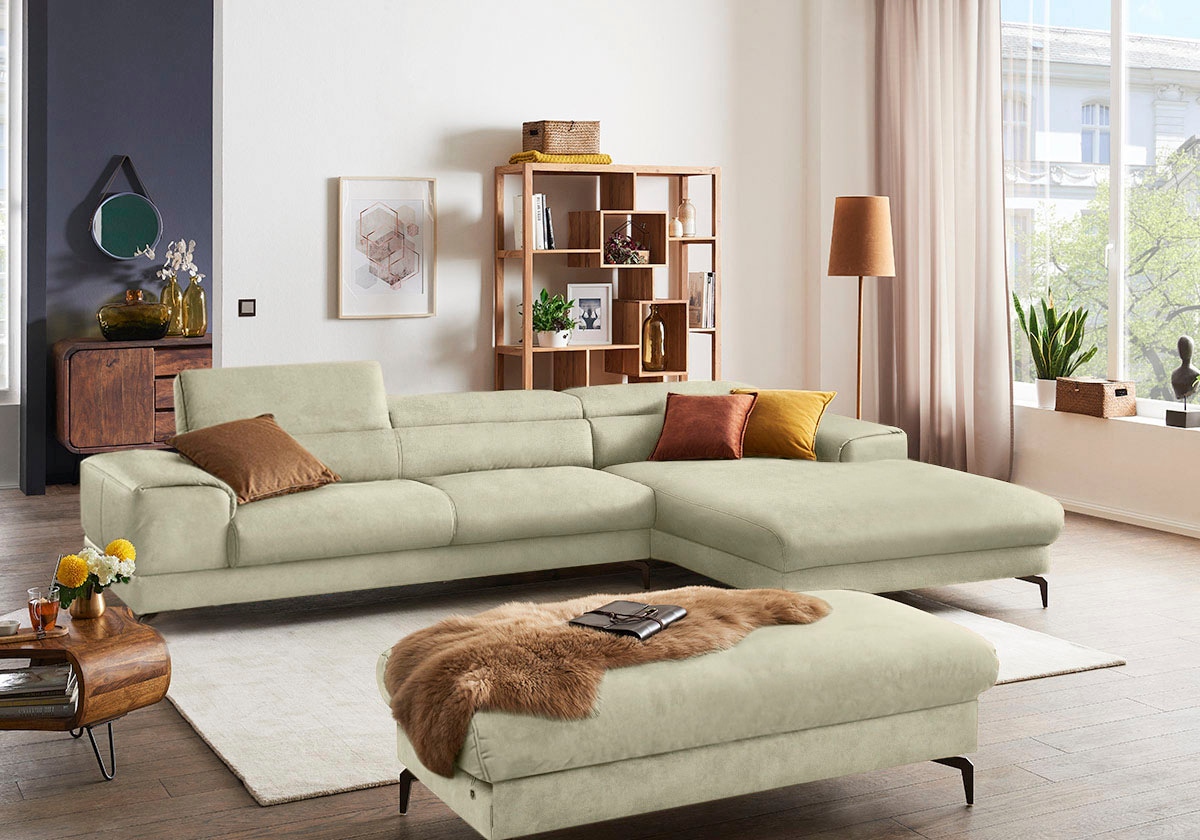 W.SCHILLIG Ecksofa »piedroo, Designsofa mit tollem Sitzkomfort, bequem und elegant, L-Form«, Kopfteilverstellung, wahlweise mit Sitztiefenverstellung, Breite 343cm