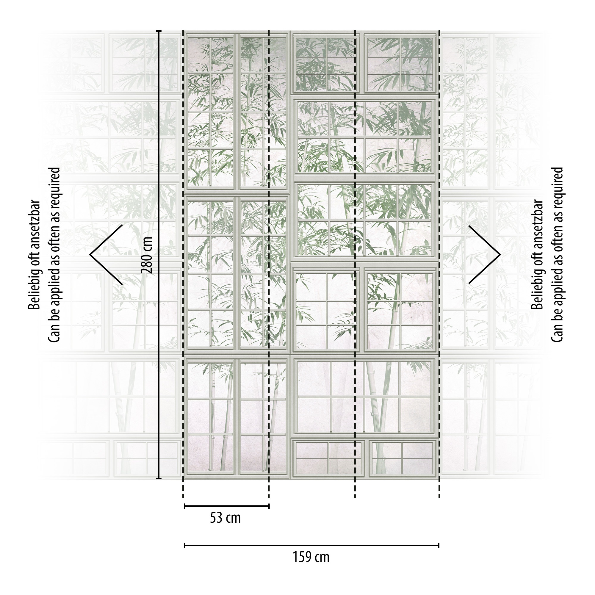 Thumbnail - living walls Fototapete "THE WALL III Fenster Tapete Motivtapete Bambus Blattmuster" matt glatt Vliestapete Blätter für ...