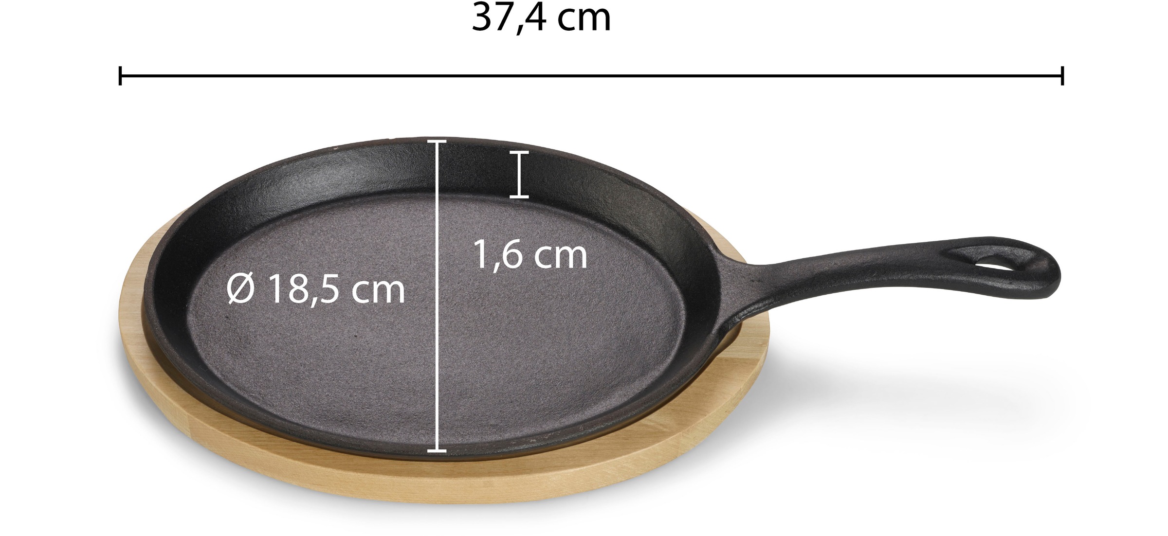 ECHTWERK Servierpfanne »Mini Pfännchen, Kleine Grillpfanne, Gesamtlänge 37,4 cm«, Gusseisen, mit Servierbrett, bereits eingebrannt, Backöfen, Grill, BBQ