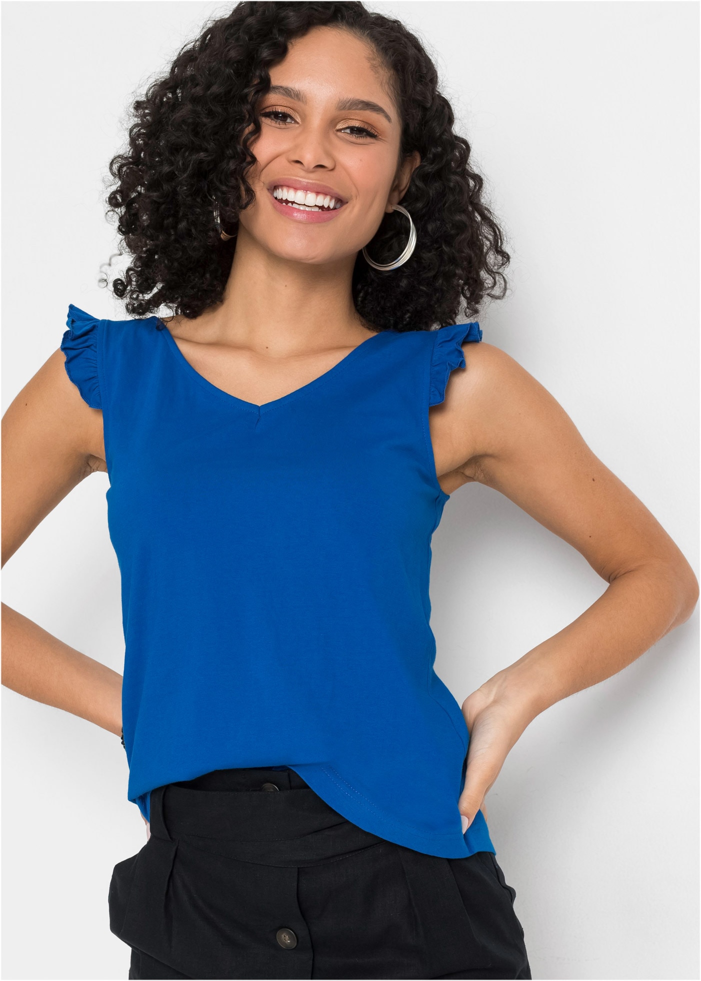 bonprix Shirttop lockerer loose fit, mit süßer Rüsche, aus Baumwolle