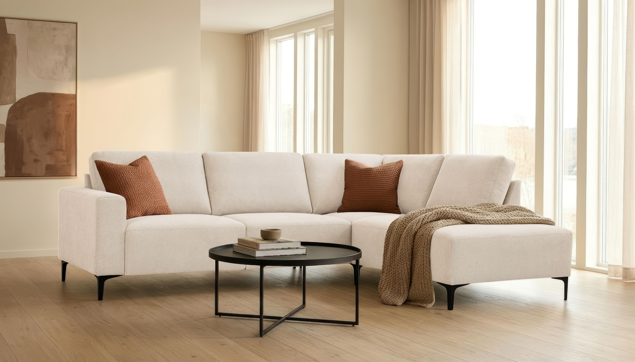 OTTO home Ecksofa "Tournon, L-Form, Breite 256 cm, Webstoff, Chenille" Designsofa im nordischen Stil, Wellenunterfederung, Metallfüße