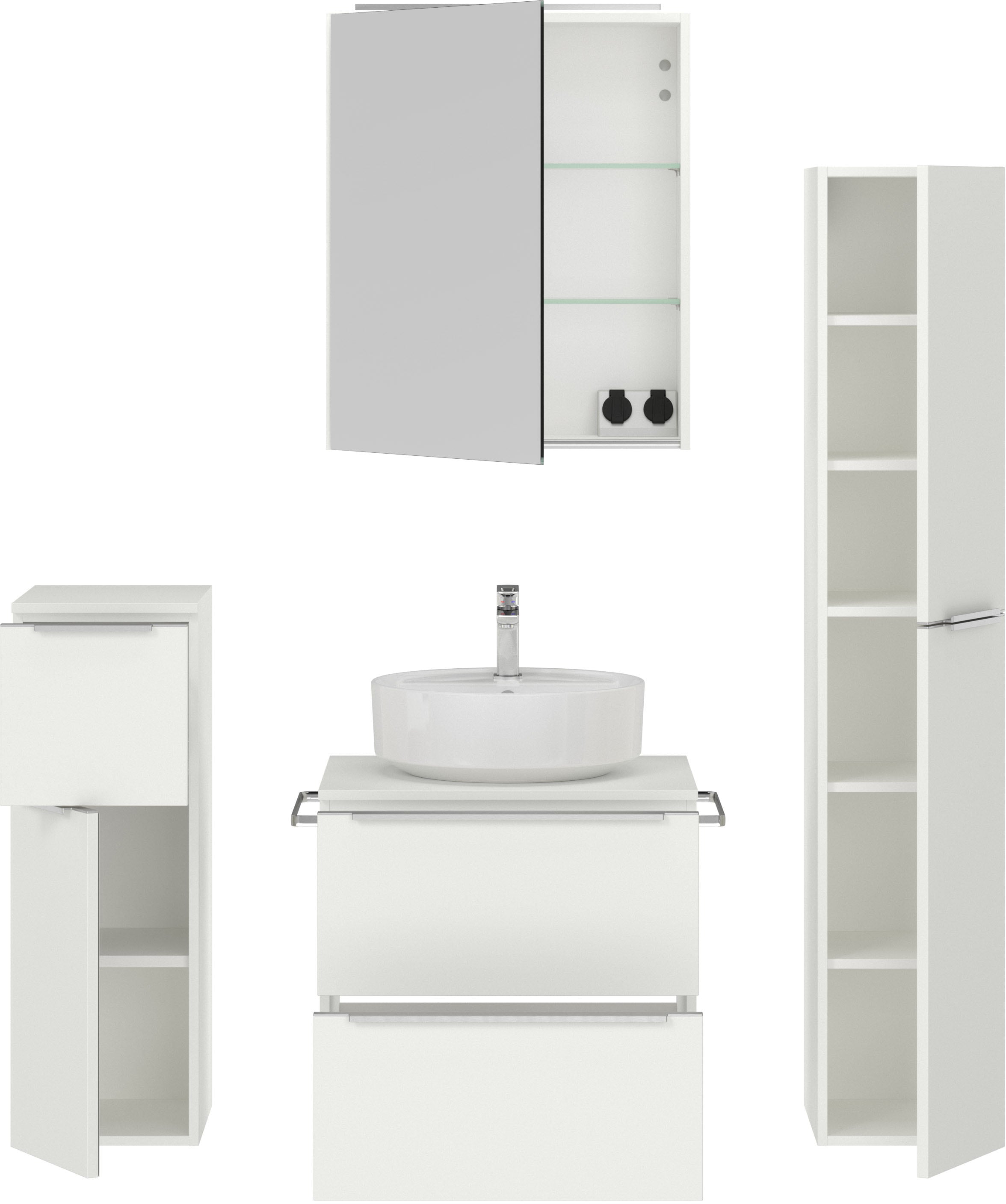 nobilia® Badmöbel-Set »Alvene« vormontiert, mit Soft-Close, 4 Stk. tlg. inkl. Spiegelschrank mit Beleuchtung und Dimmerfunktion, in 4 Breiten