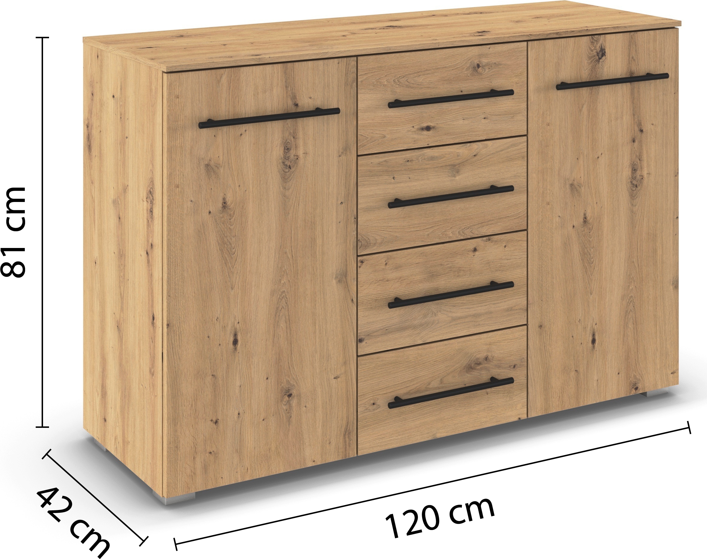 OTTO home Kombikommode »Highboard Sideboard Schubladenkommode Kommode Schlafzimmer AVOLA« Breite 120 cm inkl. SOFT-CLOSE-FUNKTION mit Dekorfront,  vier große Schubladen und 2 Türen, mit 4 Einlegeböden MADE IN GERMANY